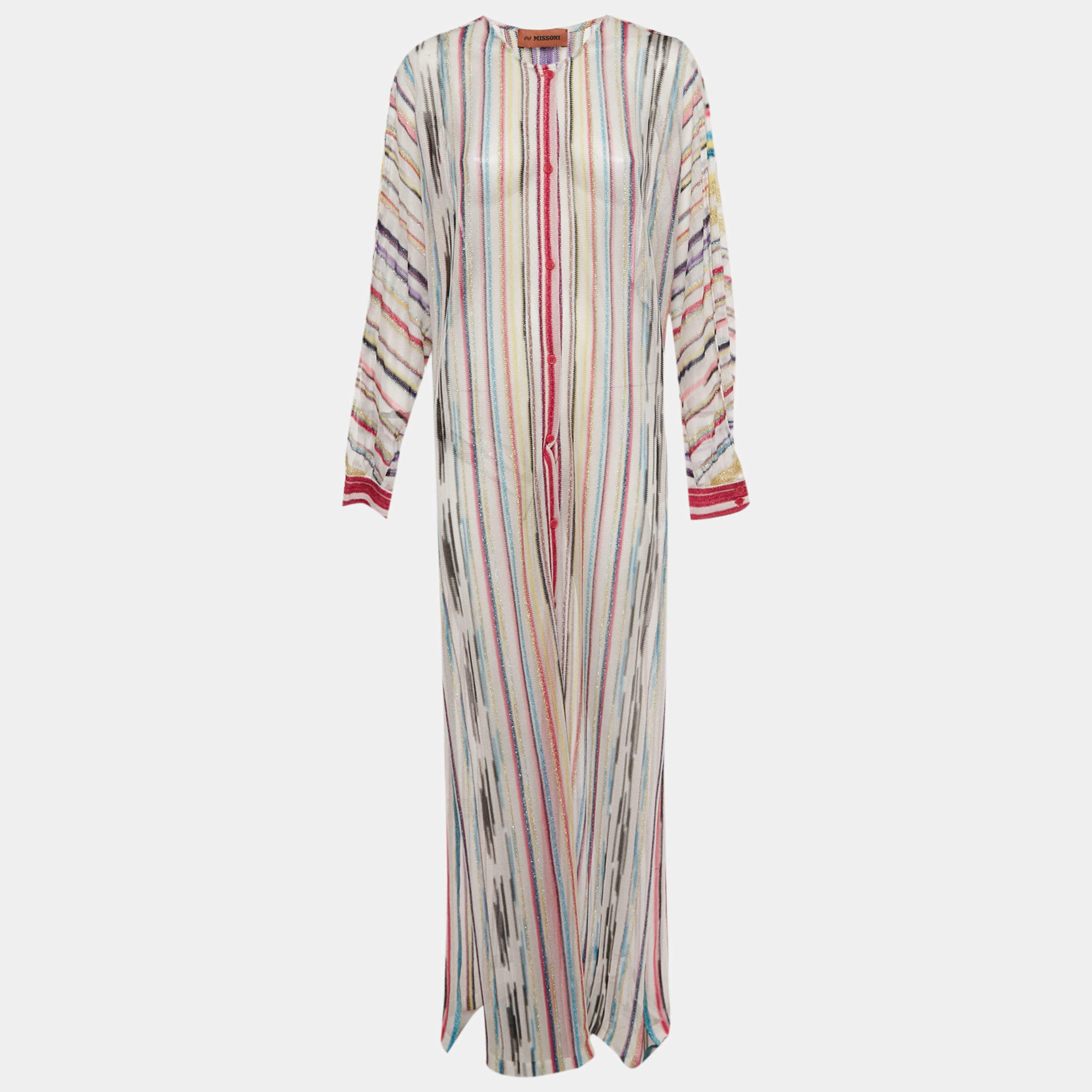Pre Owned Missoni Multicolor Striped Lamé Cover-Up Kaftan M