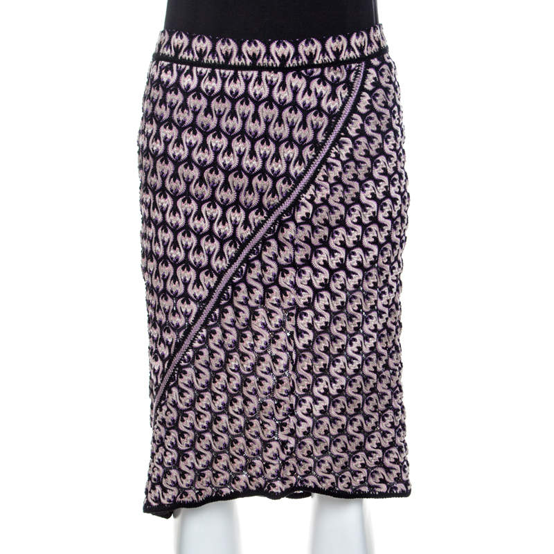 Pre Owned Missoni Multicolor Textured Jacquard Knit Midi Skirt M