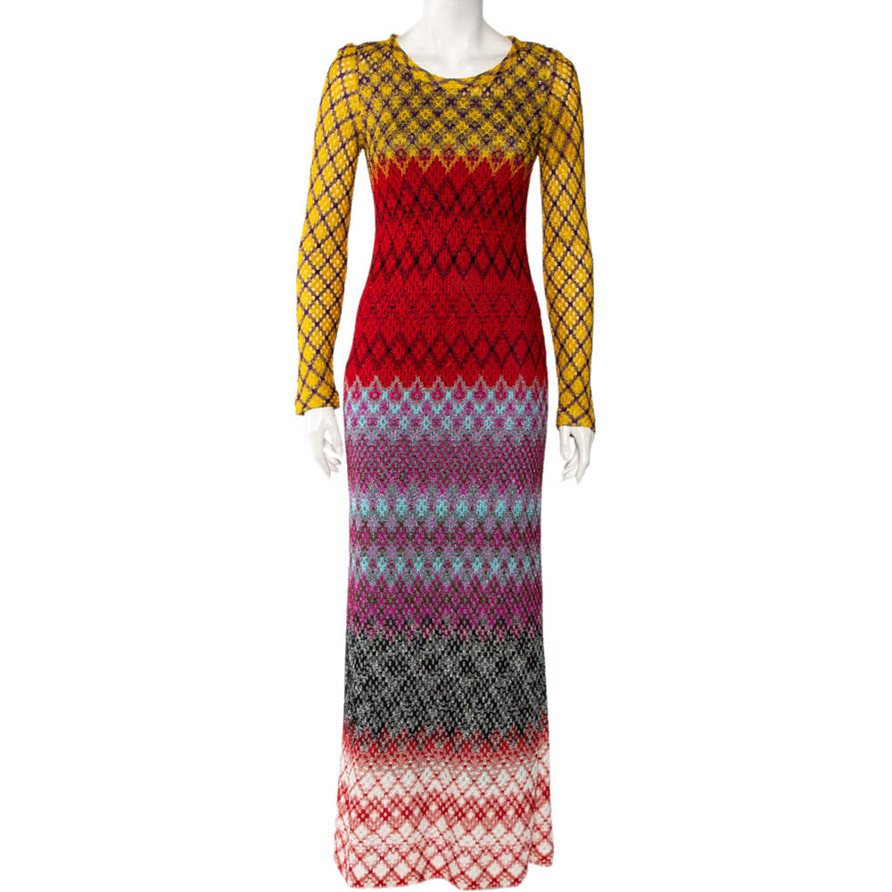 Pre Owned Missoni Multicolor Lurex Knit Long Sleeve Maxi Dress M 