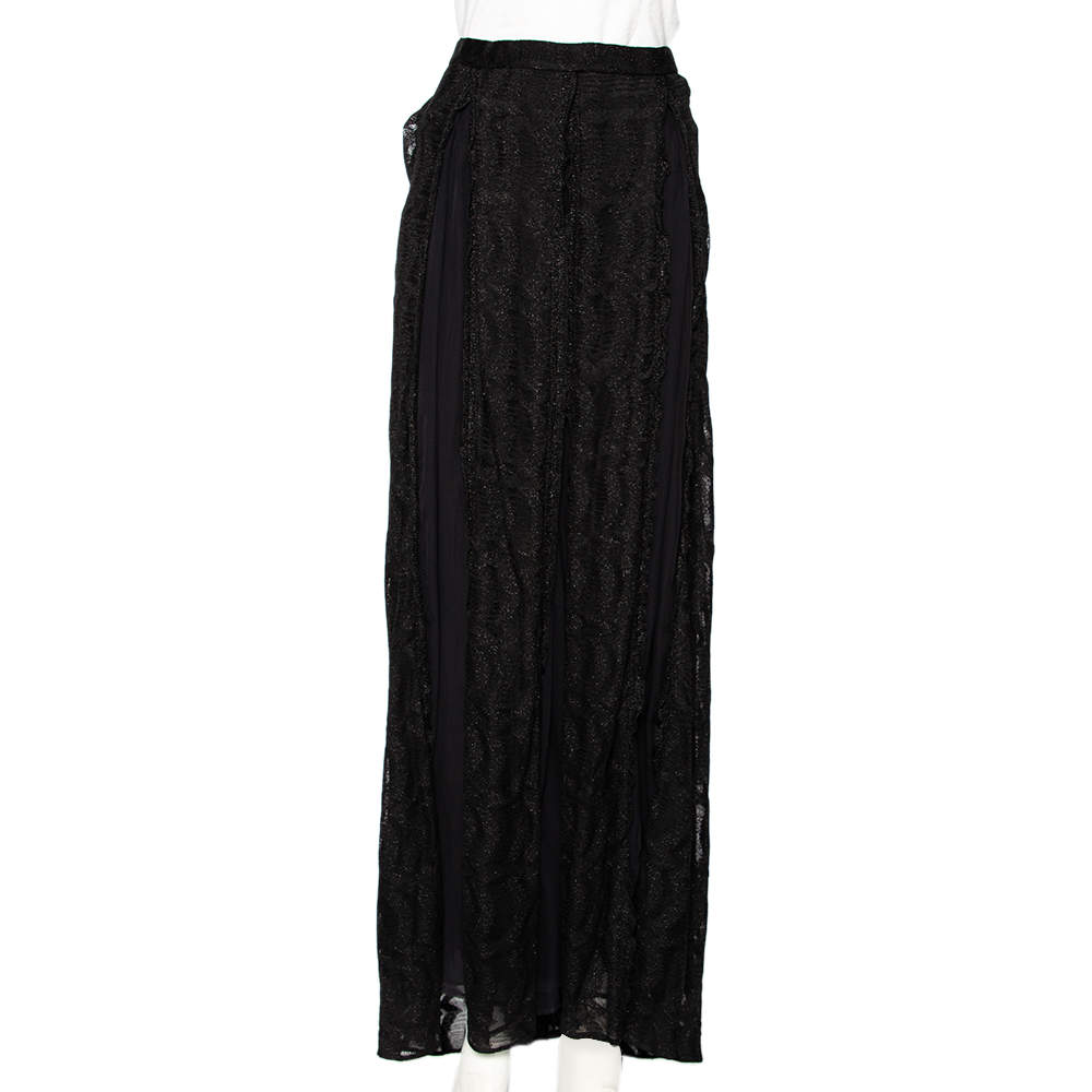 Missoni Black Lurex Knit Sheer Pleated Detail Maxi Skirt M