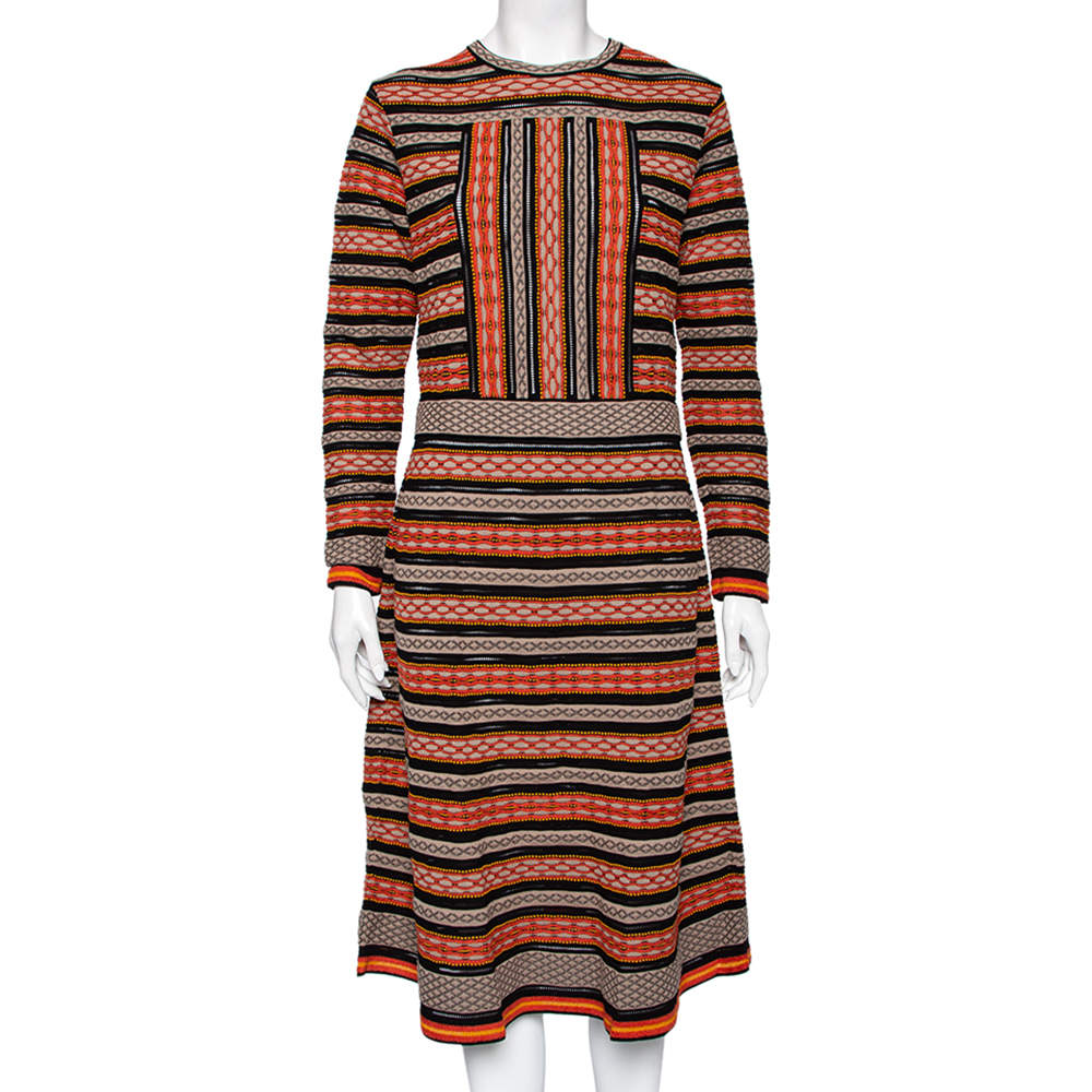 Pre Owned M Missoni Multicolored Patterned Knit Long Sleeve Dress L