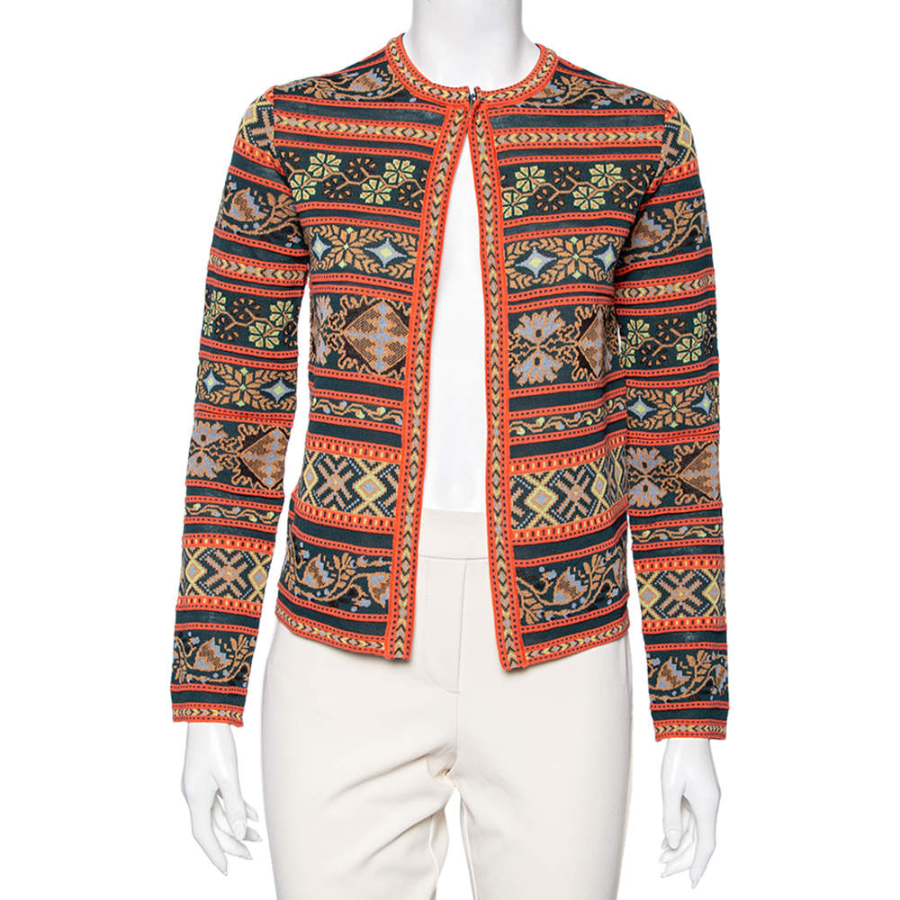 Pre Owned M Missoni Multicolored Patterned Knit Long Sleeve Cardigan S