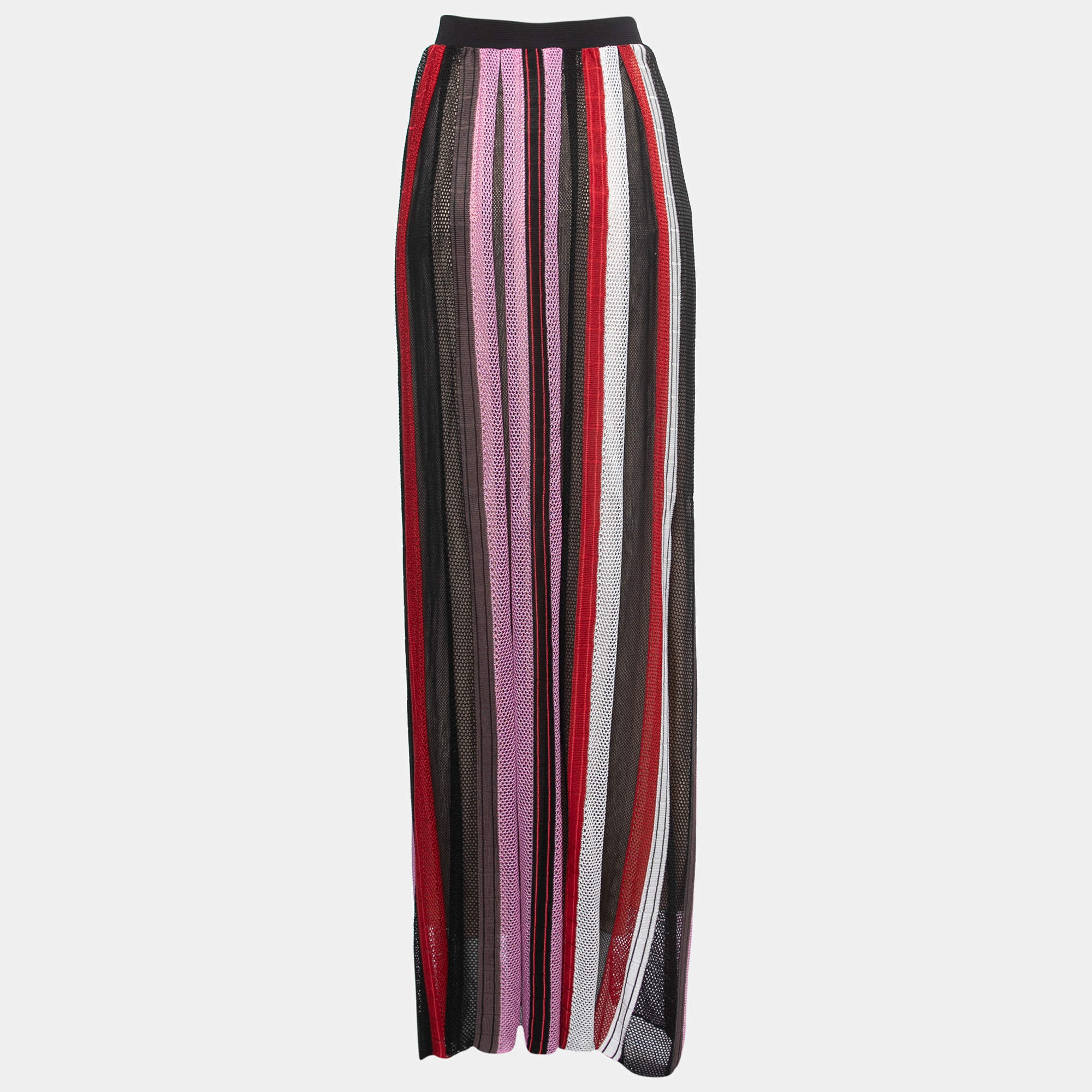 Pre Owned Missoni Multicolor Striped Patterned Crochet Knit Maxi Skirt XL