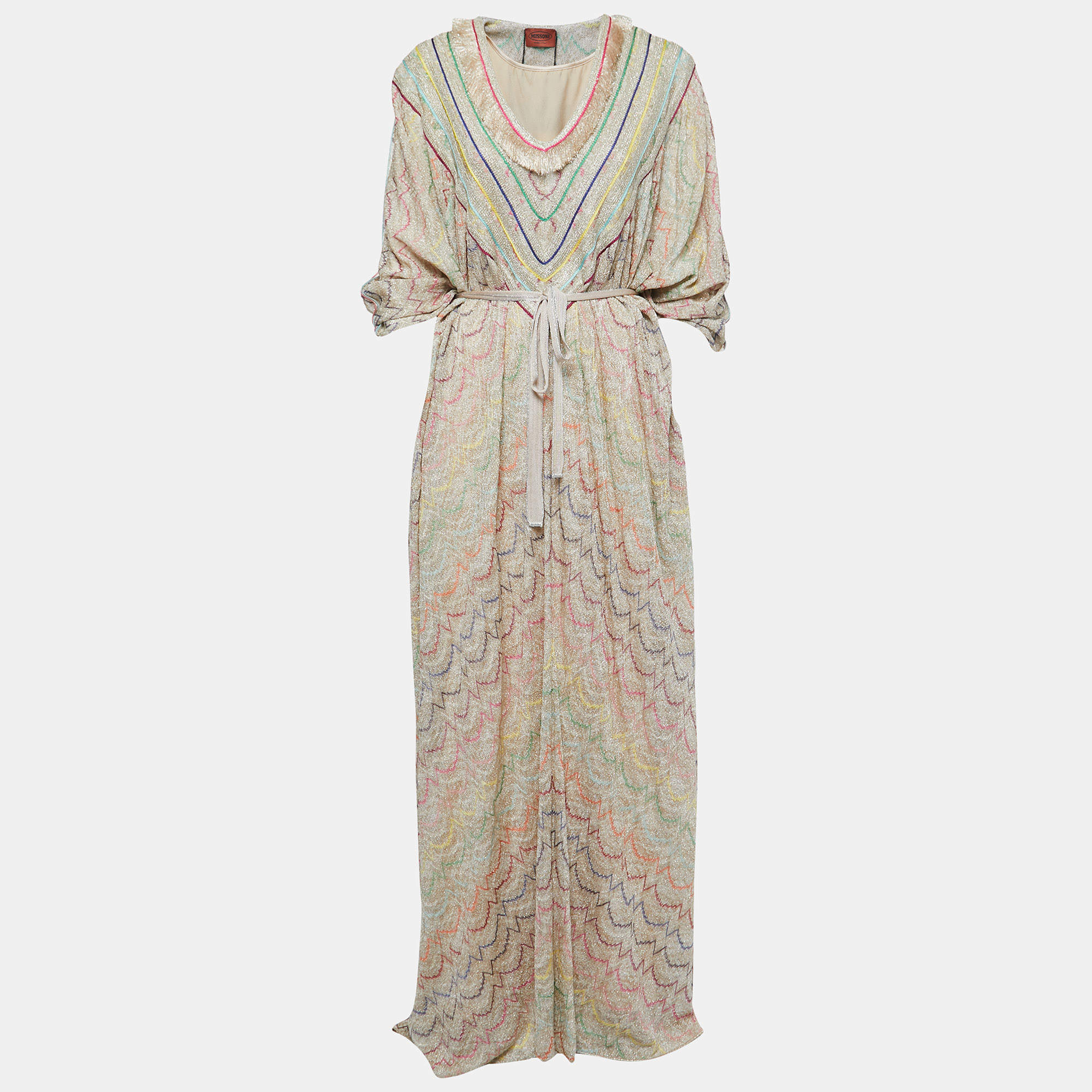 Pre Owned Missoni Multicolor Lurex Knit V-Neck Maxi Kaftan L