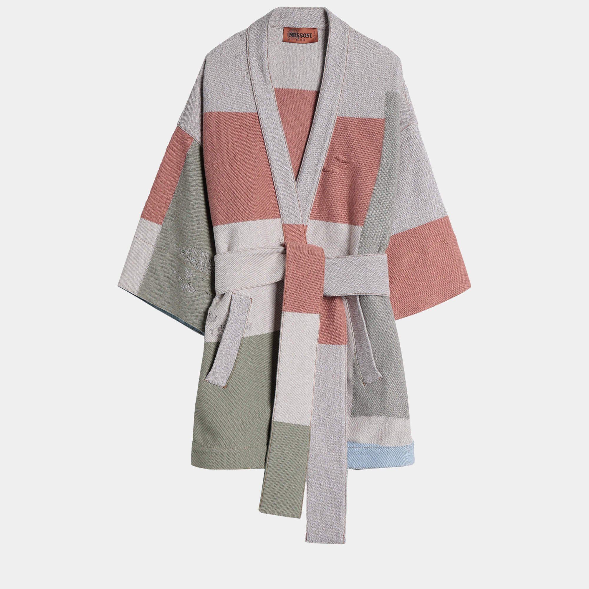 Missoni Multicolor Patchwork Cotton Belted Overcoat S (IT 40)