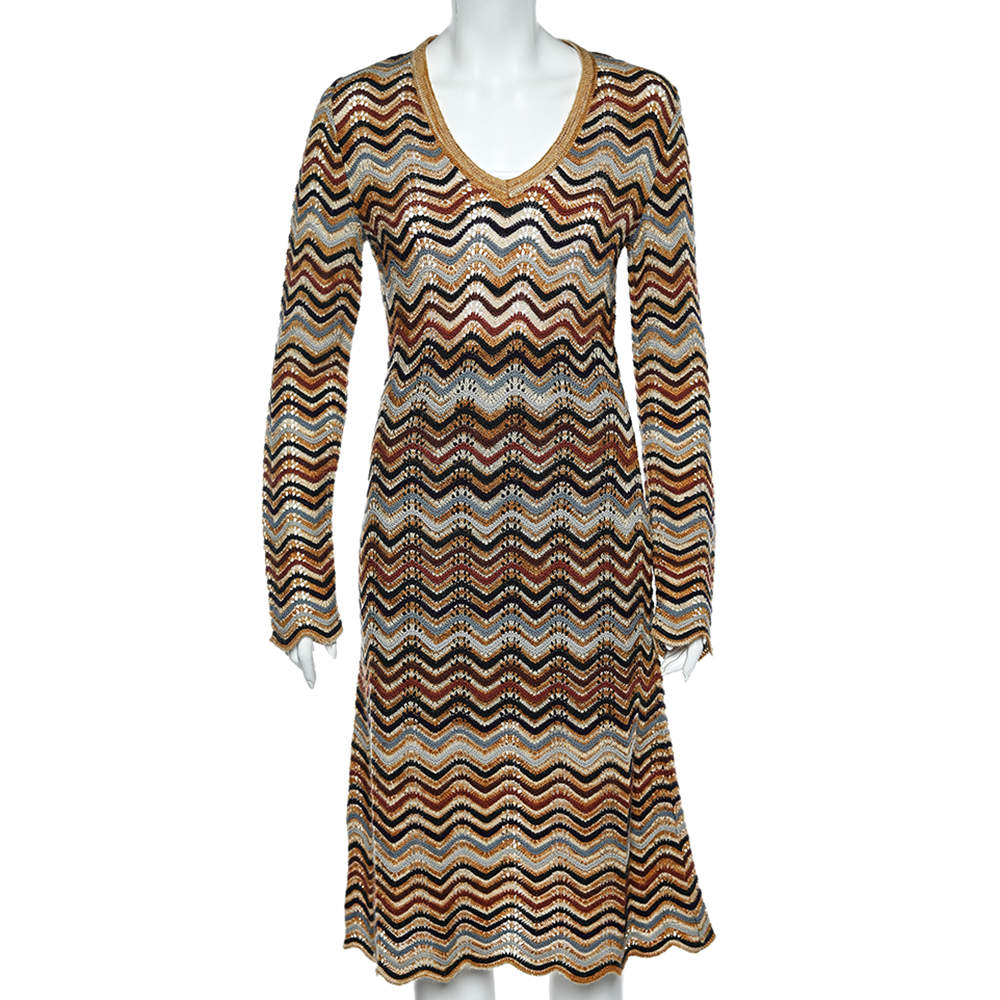 Missoni Sport Multicolor Wool & Mohair Patterned Knit Midi Dress L