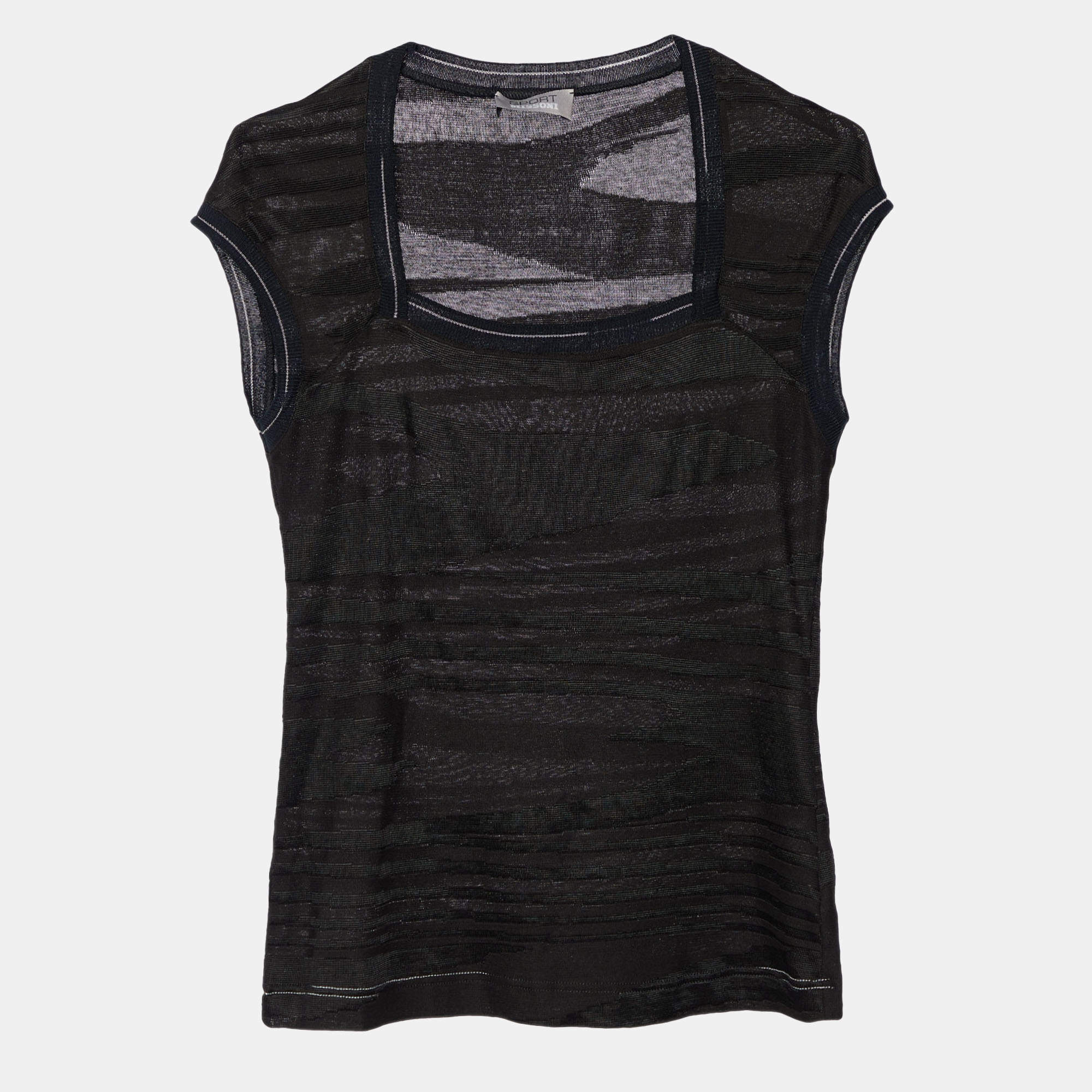 Pre Owned Missoni Sport Black Patterned Knit Sleeveless T-Shirt M
