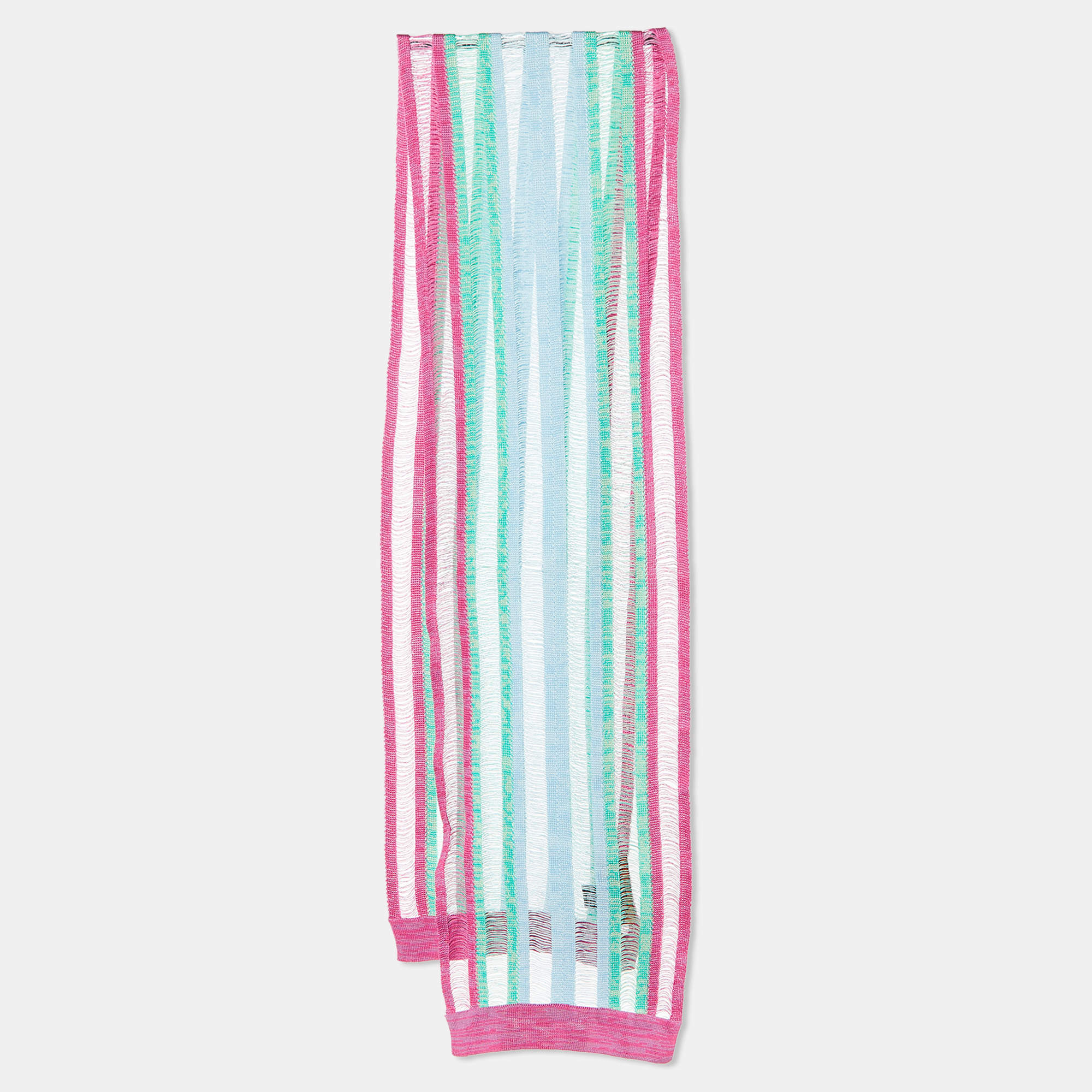 Pre Owned Missoni Multicolor Striped Cotton Knit Stole 
