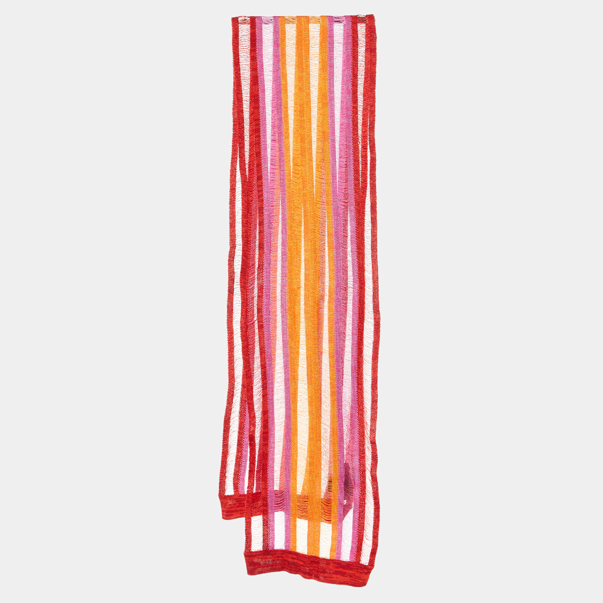 Pre Owned Missoni Red/Yellow Striped Cotton Knit Stole