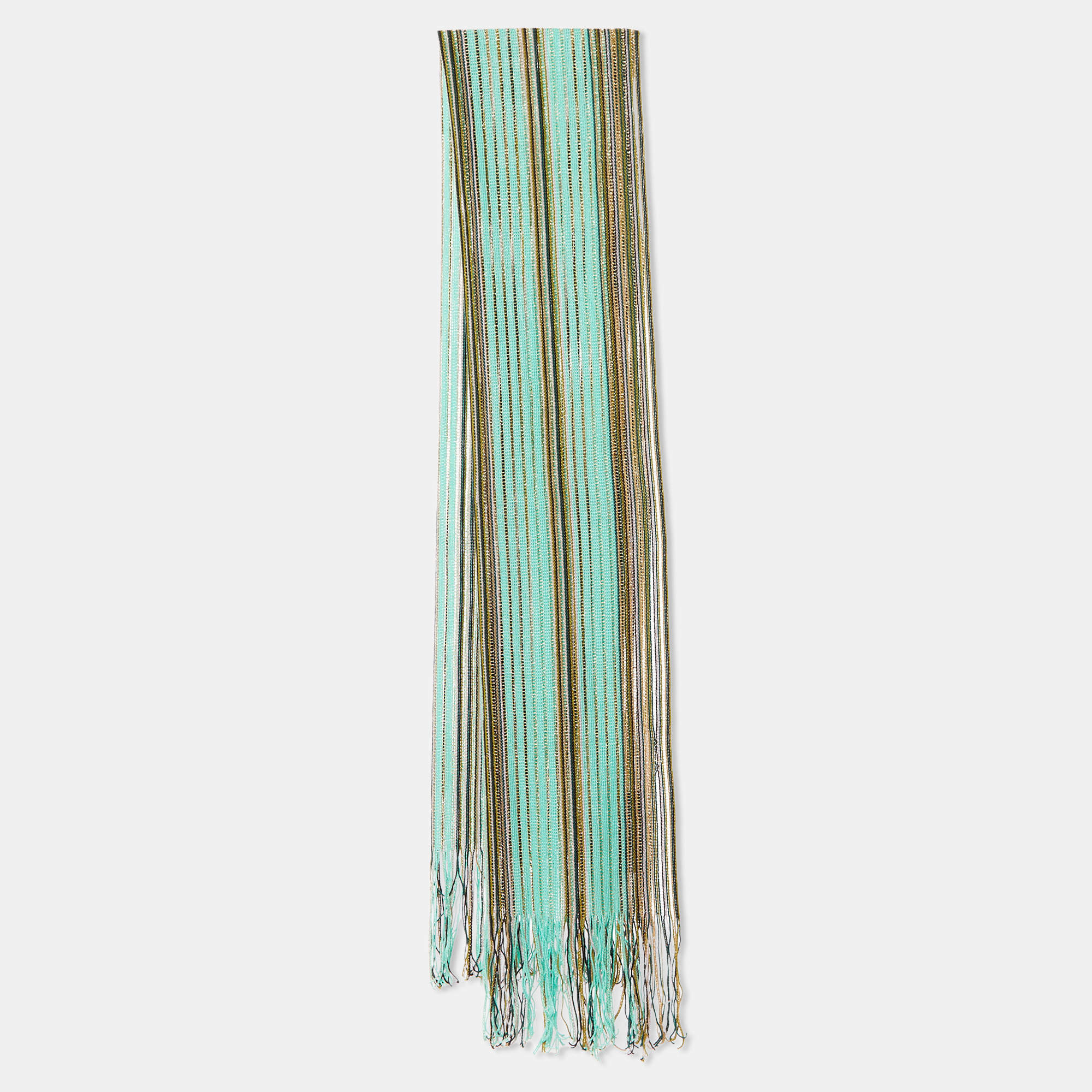 Missoni Green Striped Lurex Wool Knit Stole