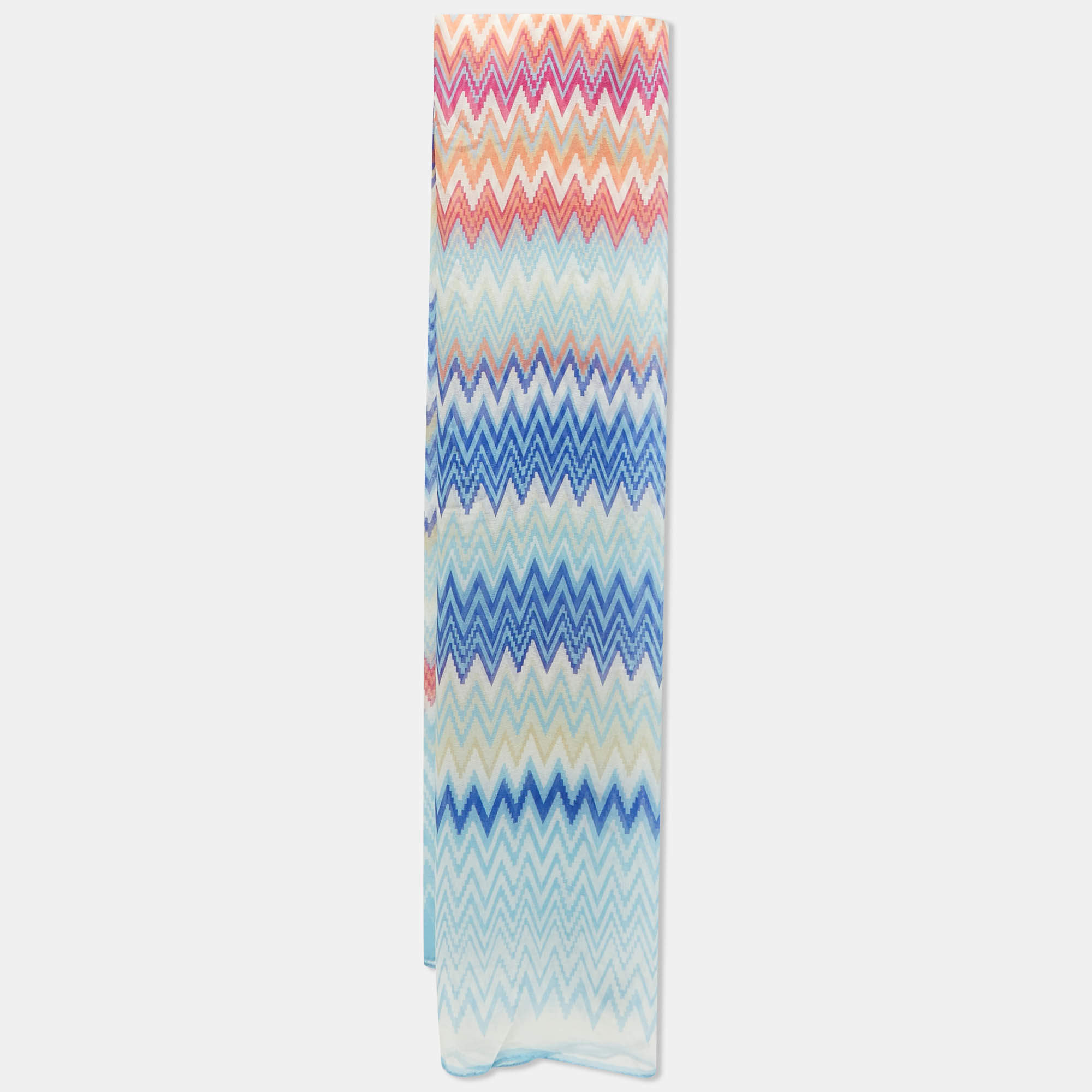 Missoni Blue Chevron Print Silk Scarf 
