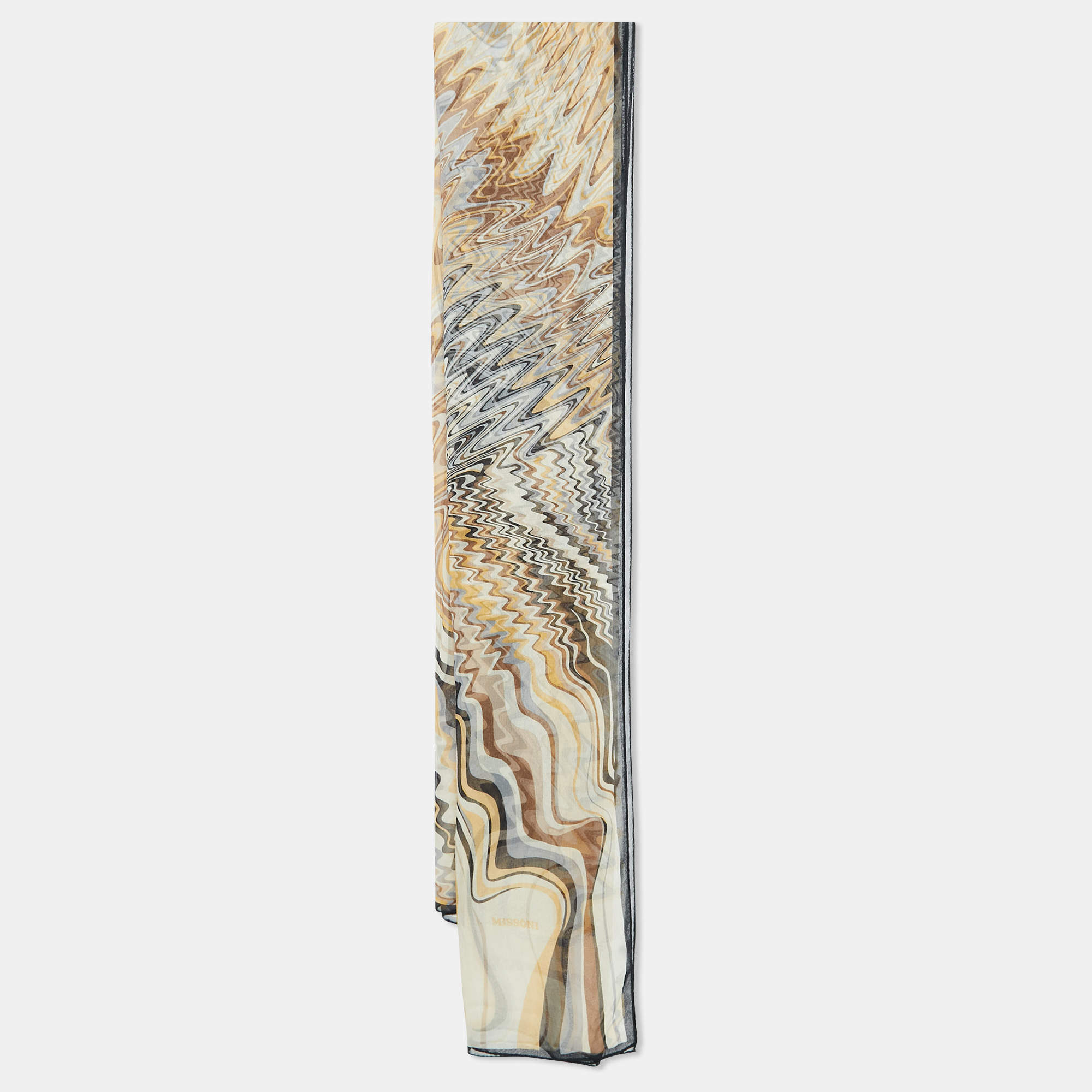 Missoni Brown Abstract Chevron Print Silk Stole