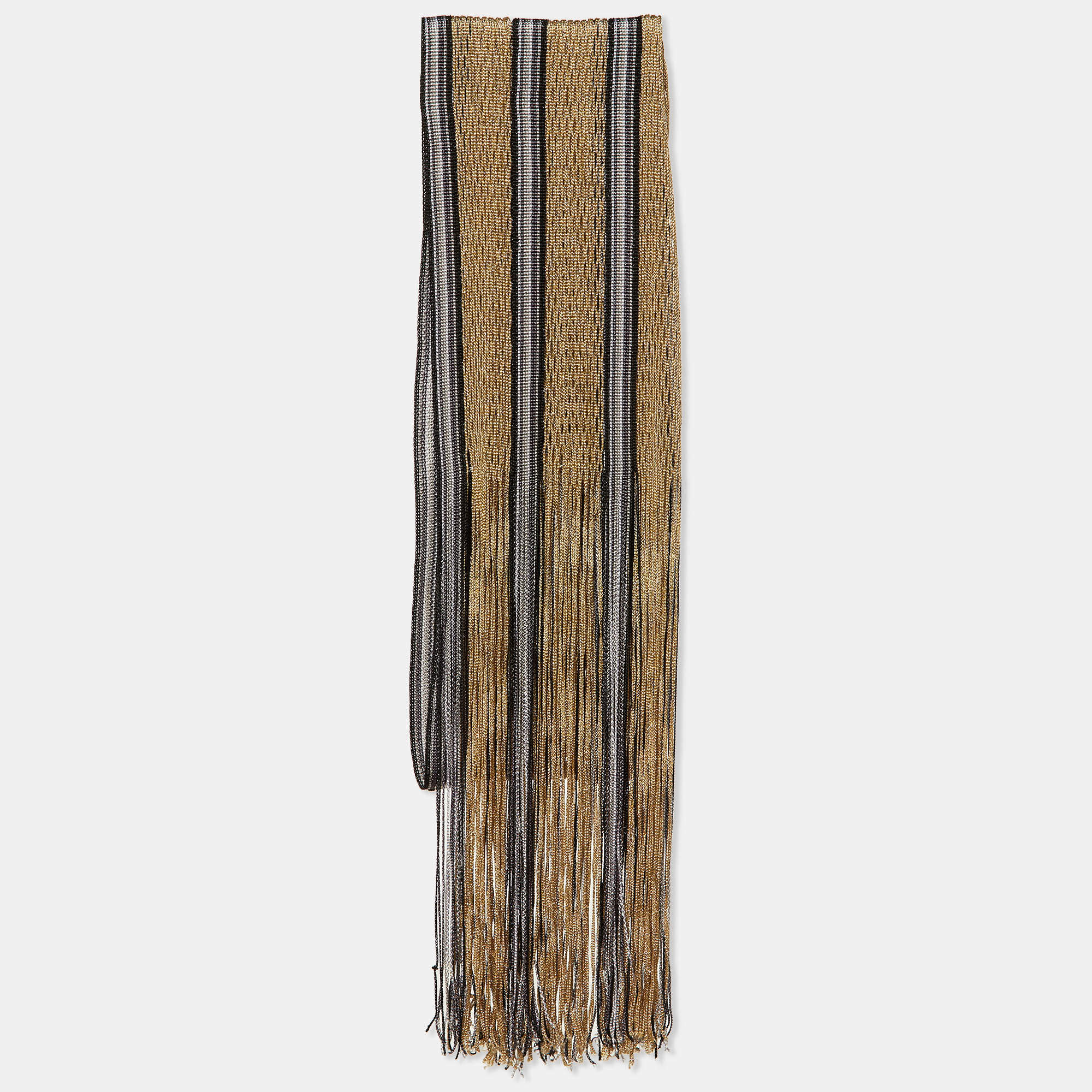 Missoni Beige Lurex Open Knit Fringed Stole