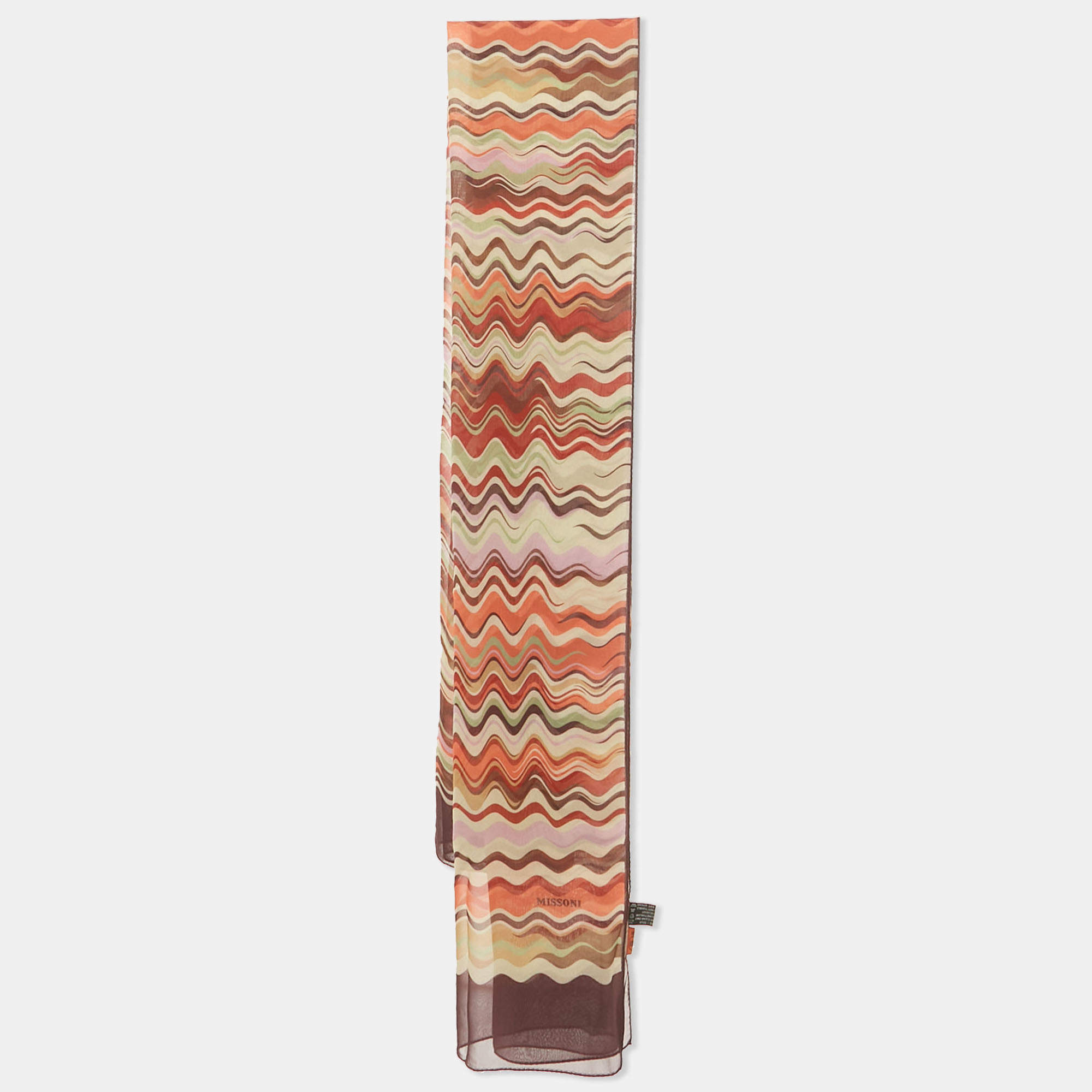 Pre Owned Missoni Brown Printed Silk Scarf
