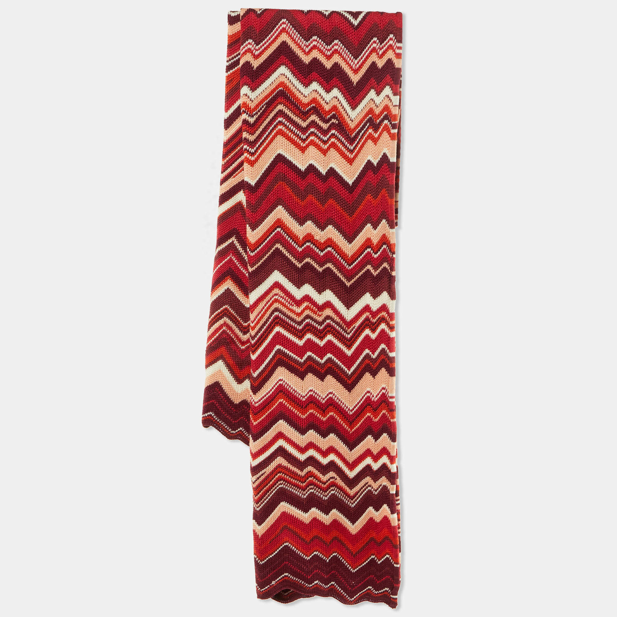 Pre Owned Missoni Multicolor Chevron Patterned Cotton Knit Scarf