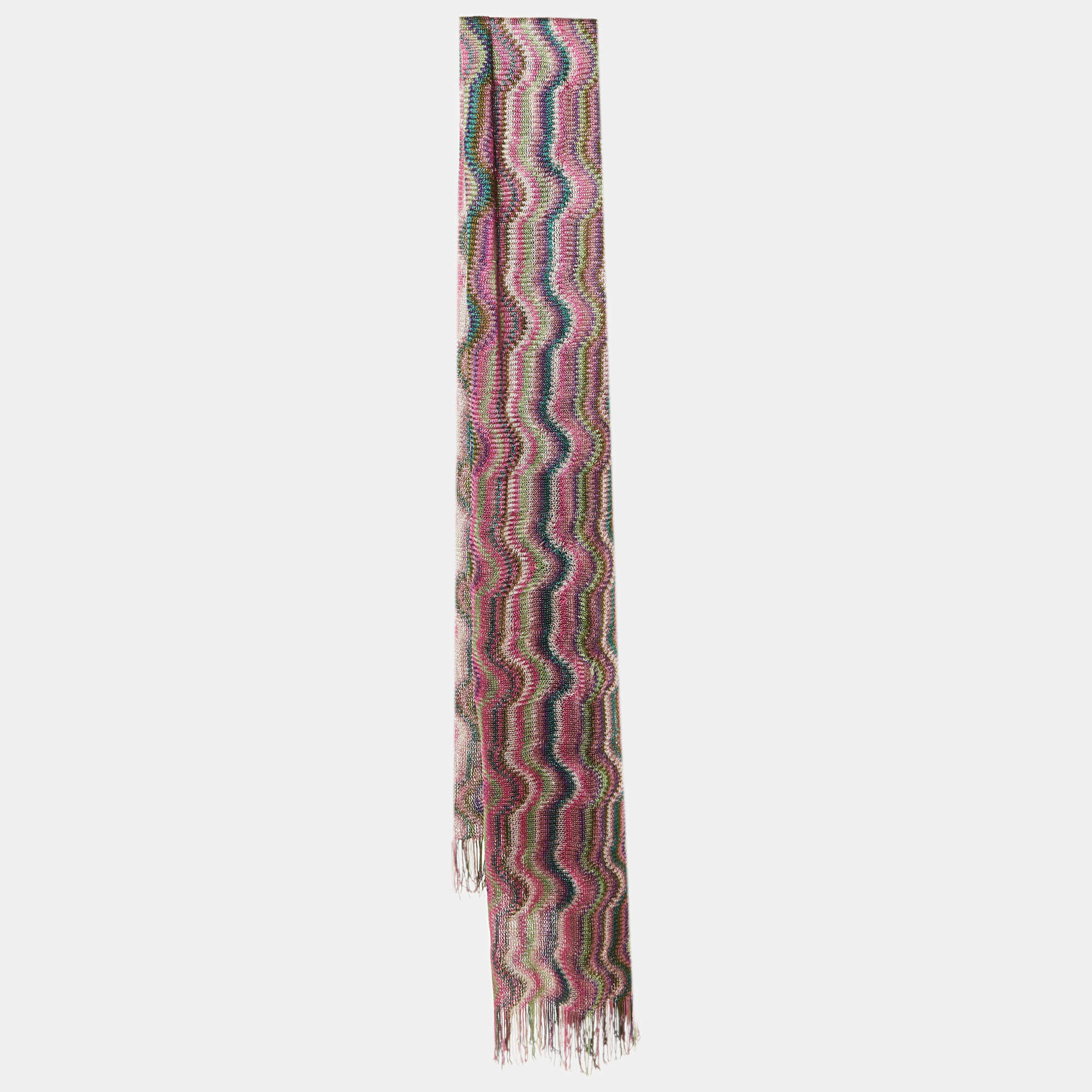 Pre Owned Missoni Multicolor Wavy Pattern knit Fringed Stole