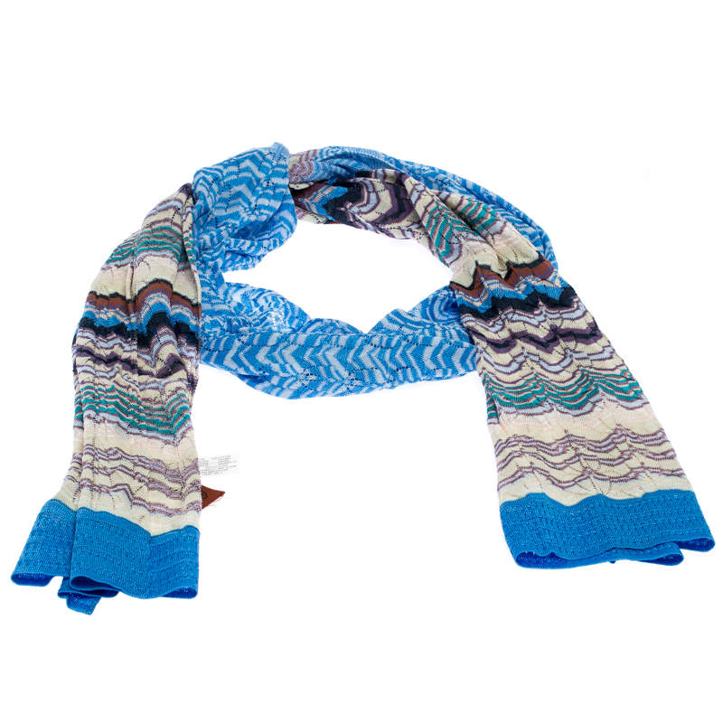 Pre Owned Missoni Multicolor Jacquard Pointelle Knit Scarf