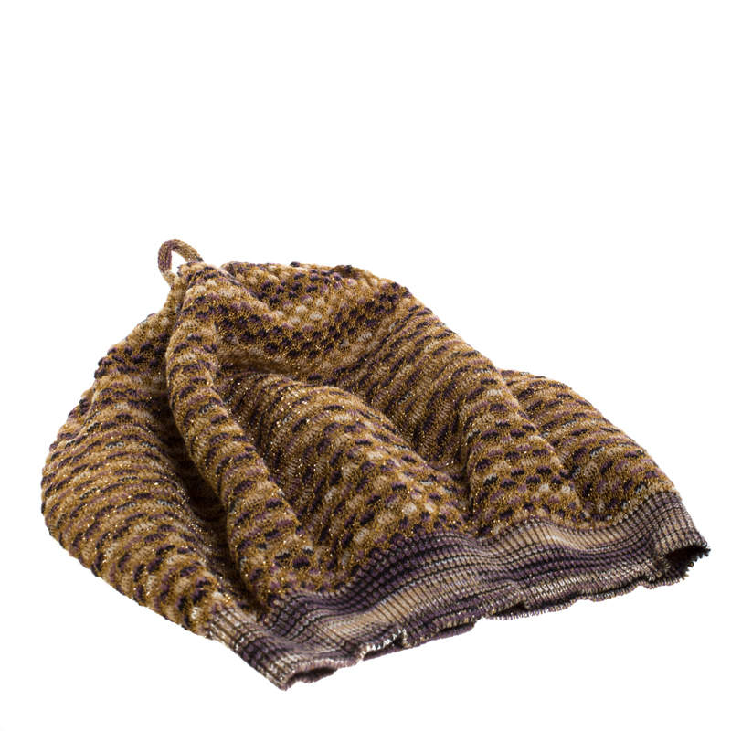 Pre Owned Missoni Purple and Gold Lurex Knit Beret M 