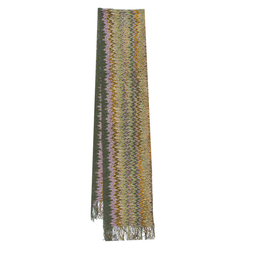 Pre Owned Missoni Sciarpe Green Chevron Patterned Wool Stole