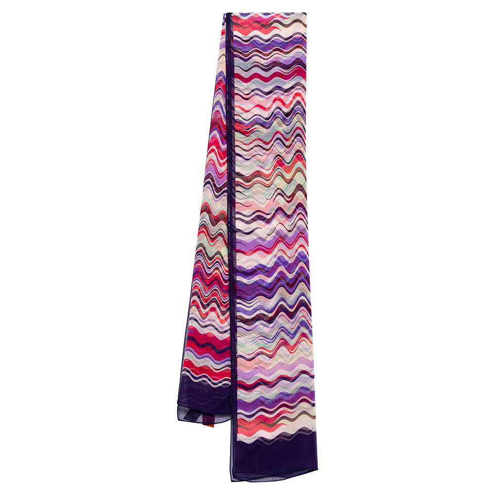 Pre Owned Missoni Multicolor Wave Printed Silk Scarf