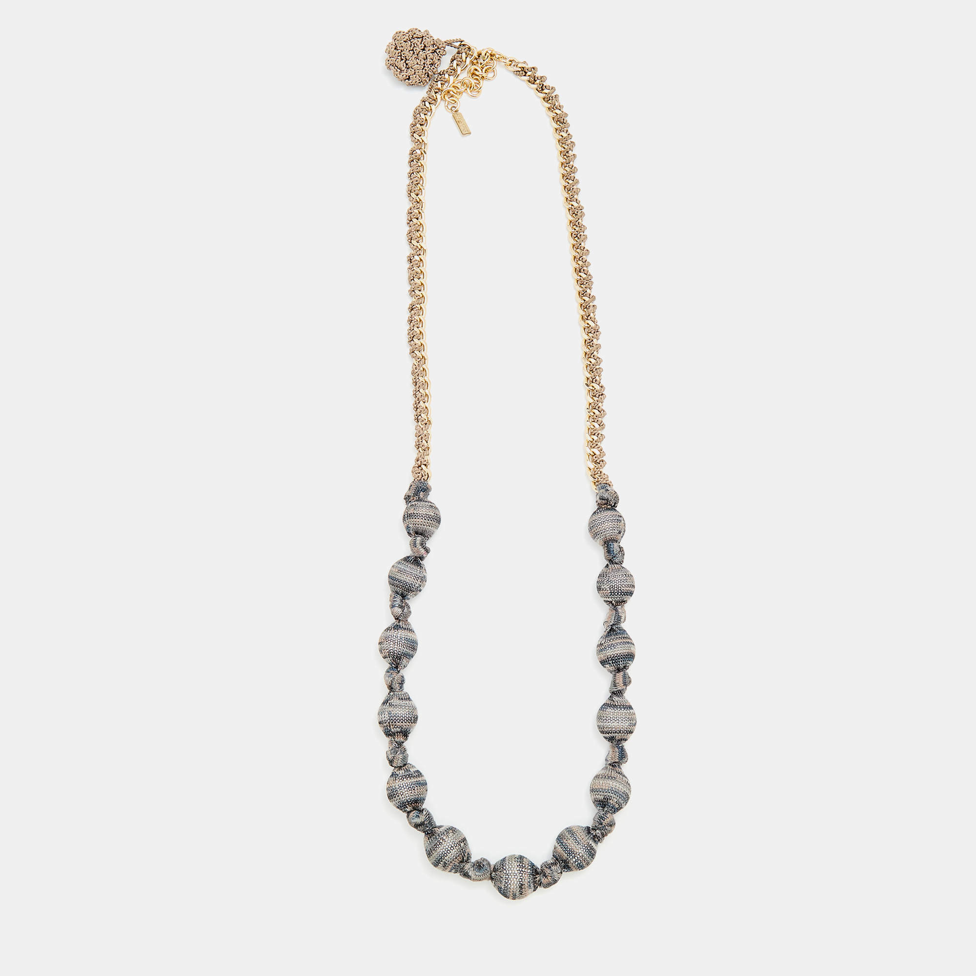 Pre Owned Missoni Vintage Gold Tone Crochet Knit Overlay Beaded Long Necklace