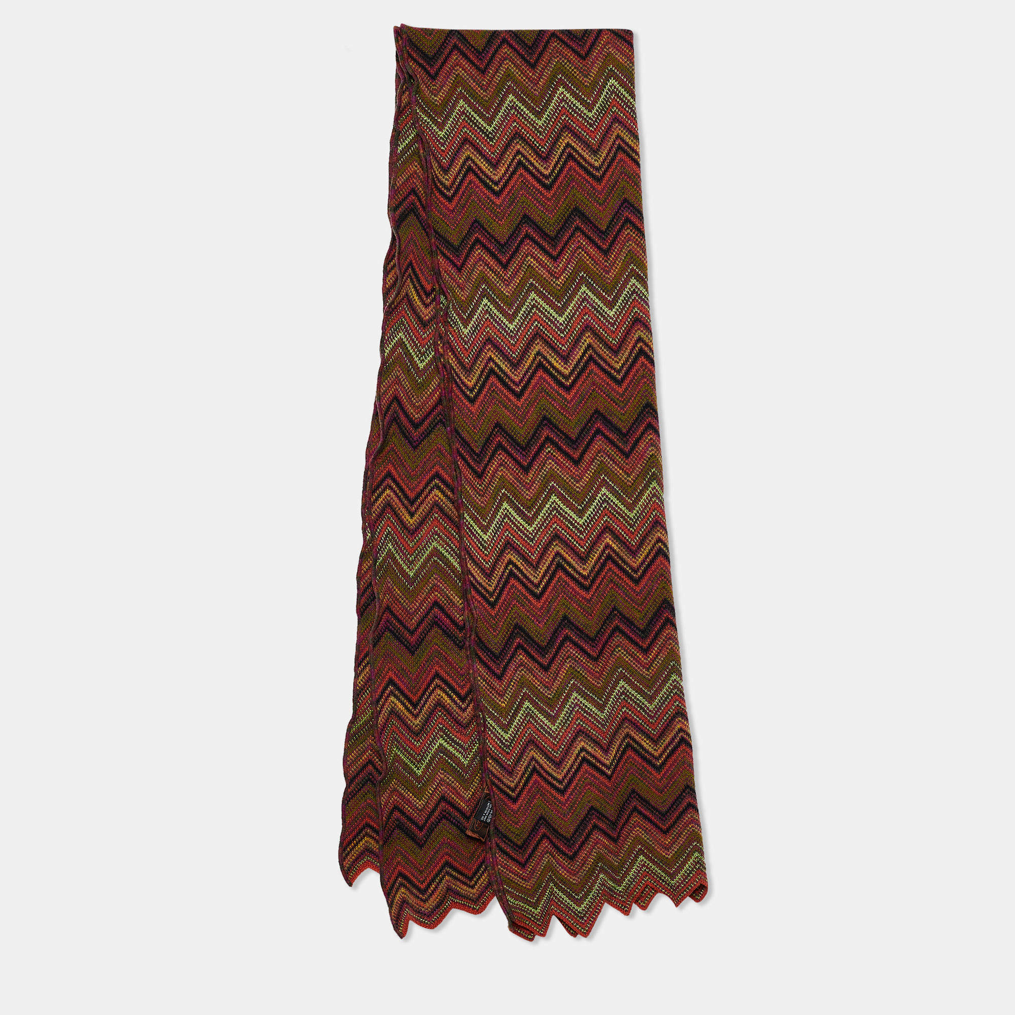 Pre Owned Missoni Multicolor Chevron Patterned Wool Knit Scarf