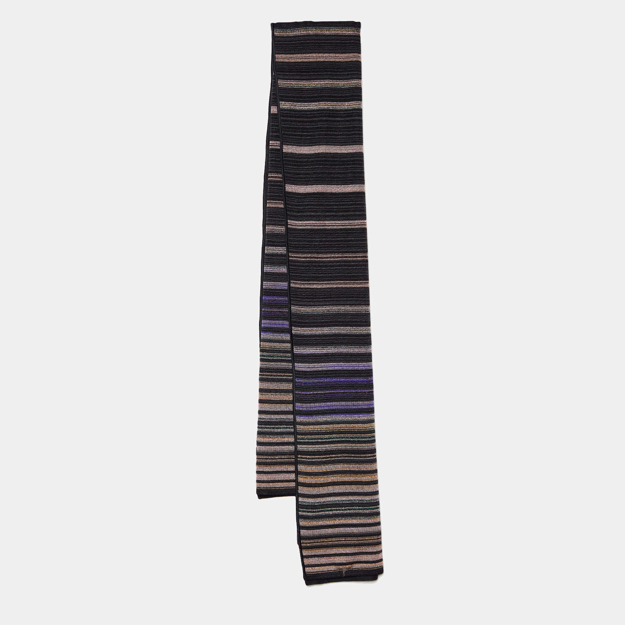Pre Owned Missoni Black Striped Lurex Knit Scarf