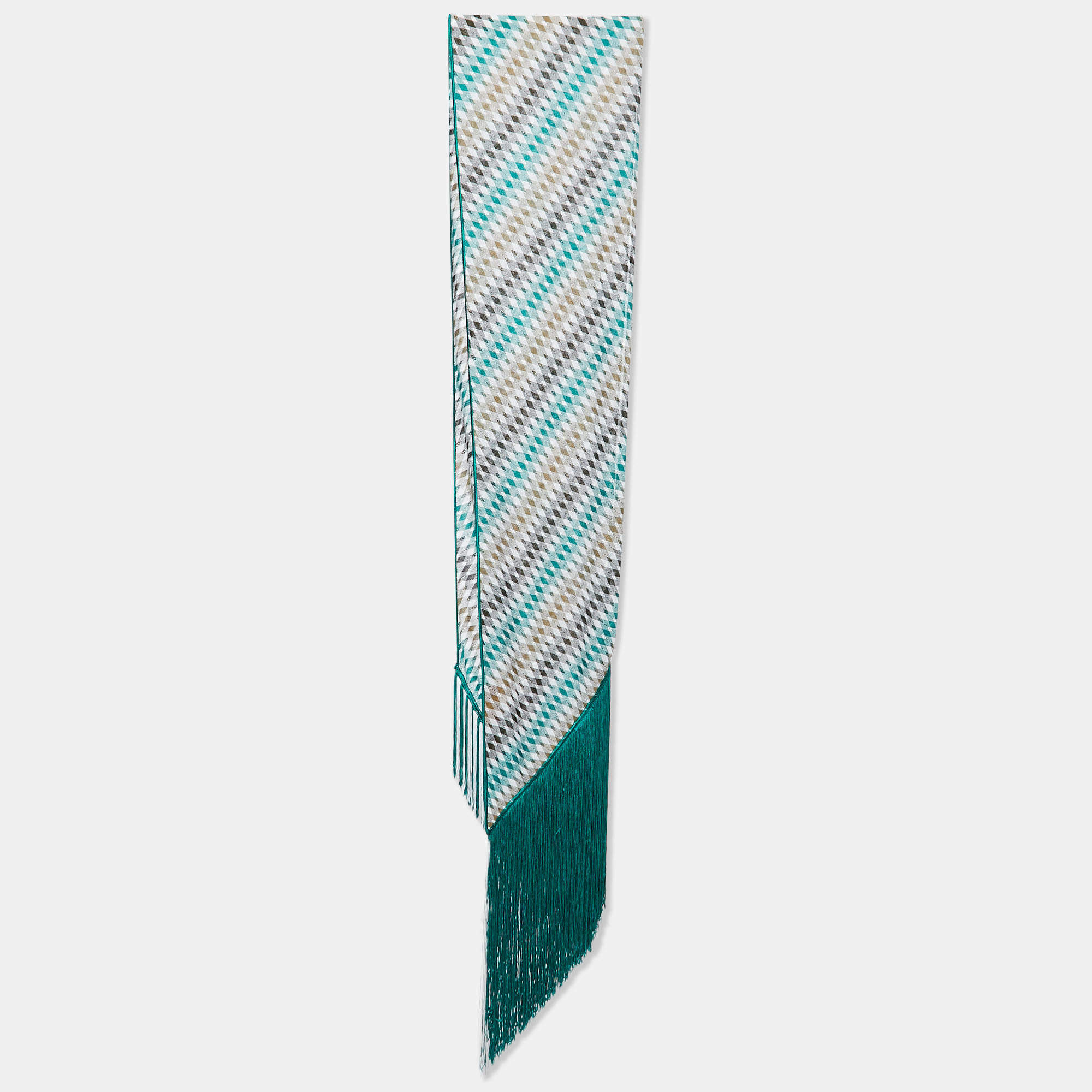 Missoni Green Check Pattern Knit Fringed Stole