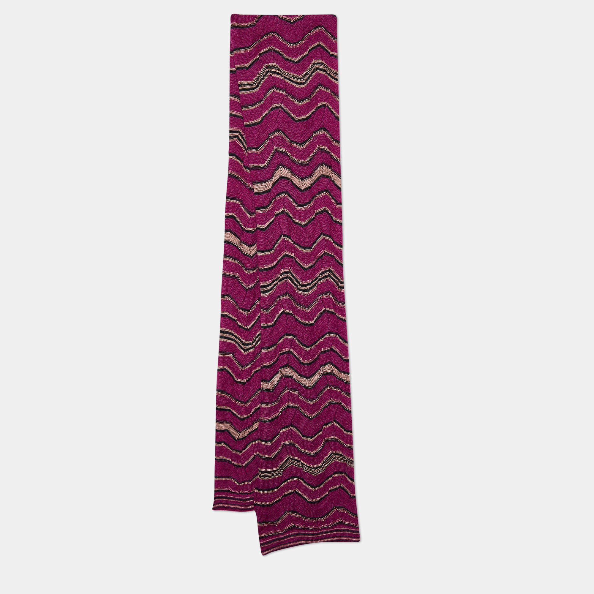 Missoni Pink Chevron Pattern Wool Knit Scarf