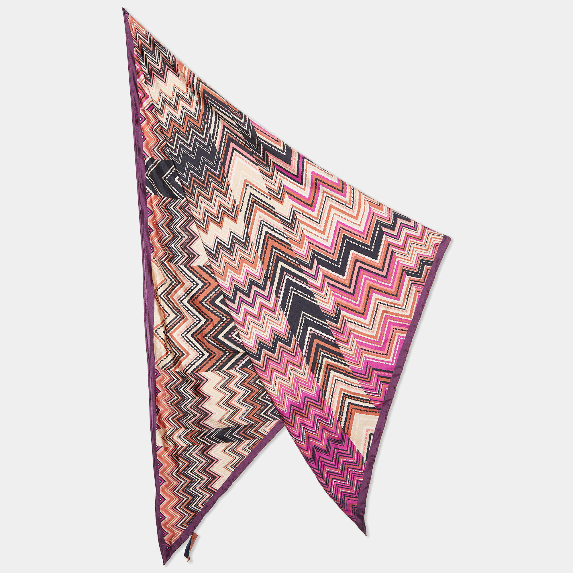 Missoni Pink Multicolor Printed Silk Triangular Scarf