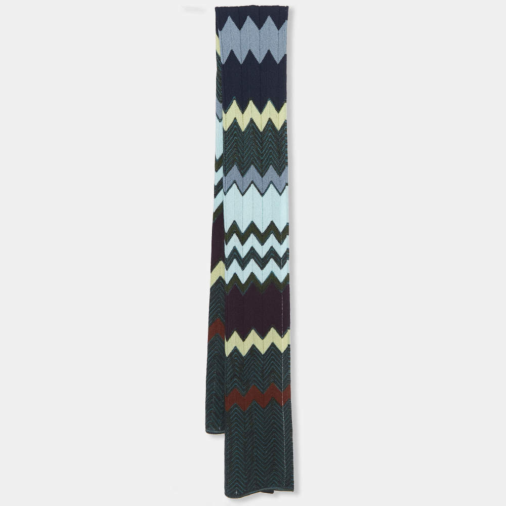 Pre Owned Missoni Multicolor Chevron Wool Knit Scarf