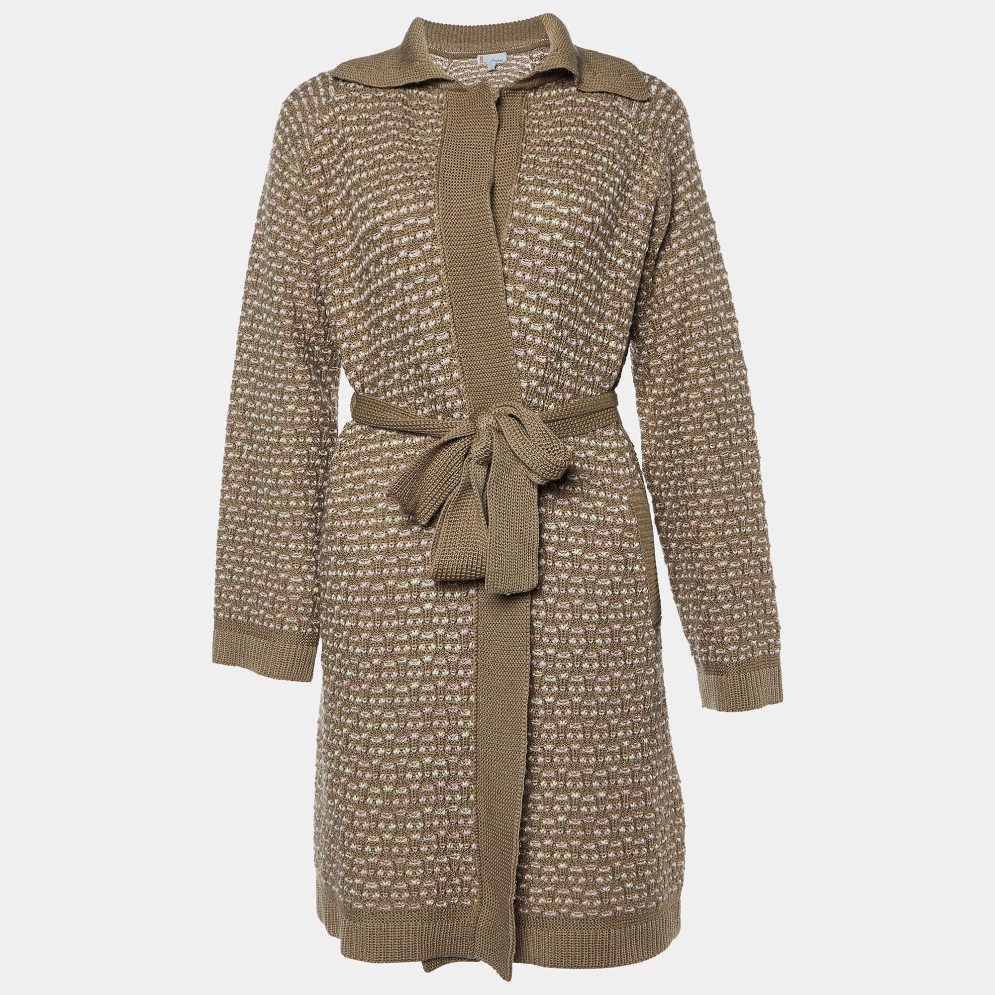 Missoni Brown Patterned Wool Knit Belted Cardigan M