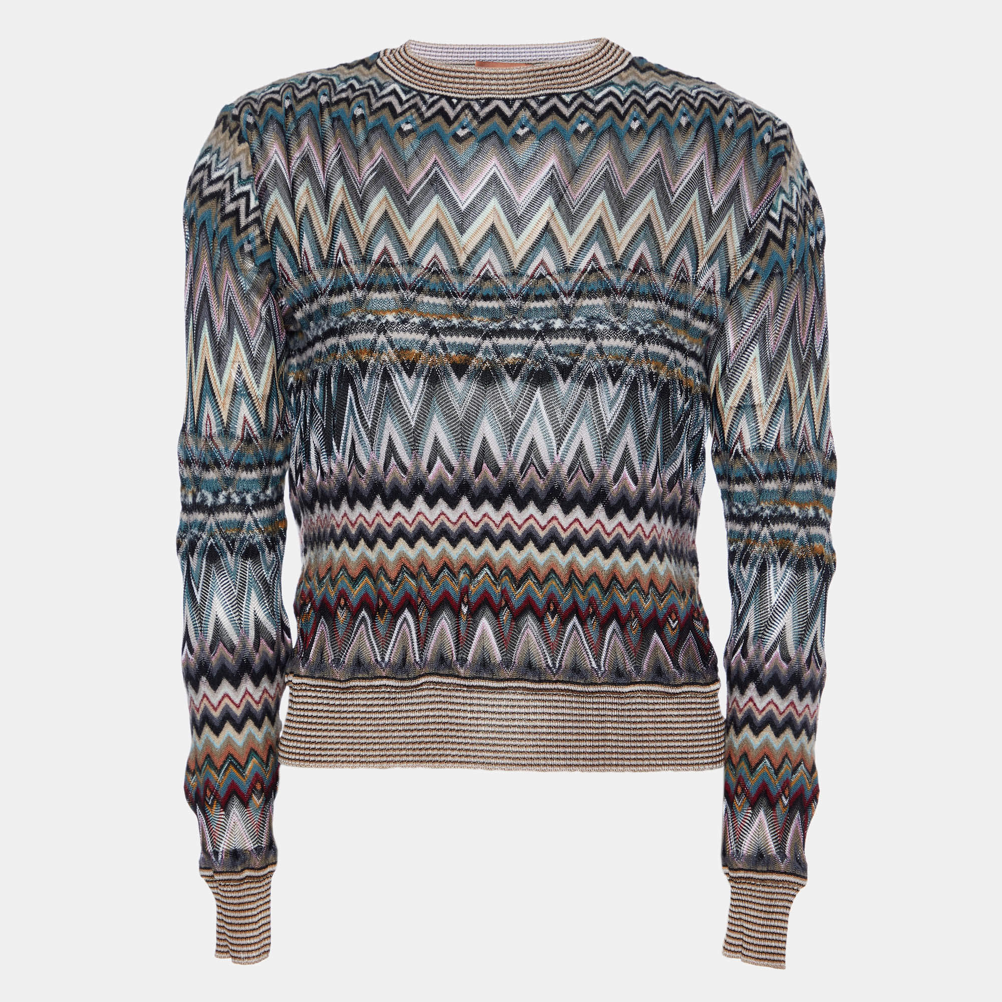 Pre Owned Missoni Multicolor Chevron Knit Long Sleeve Sweater S