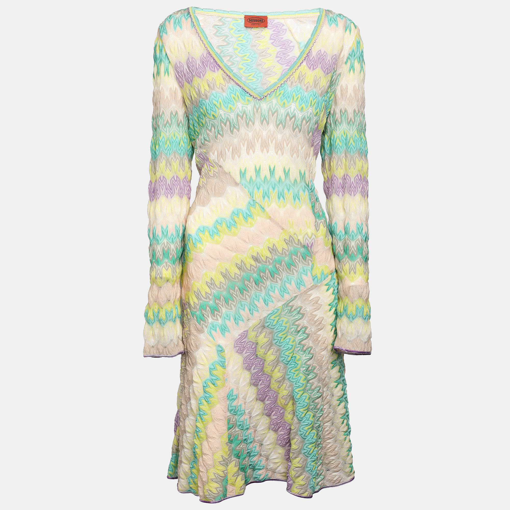 Pre Owned Missoni Multicolor Knit Long Sleeve Knee Length Dress L