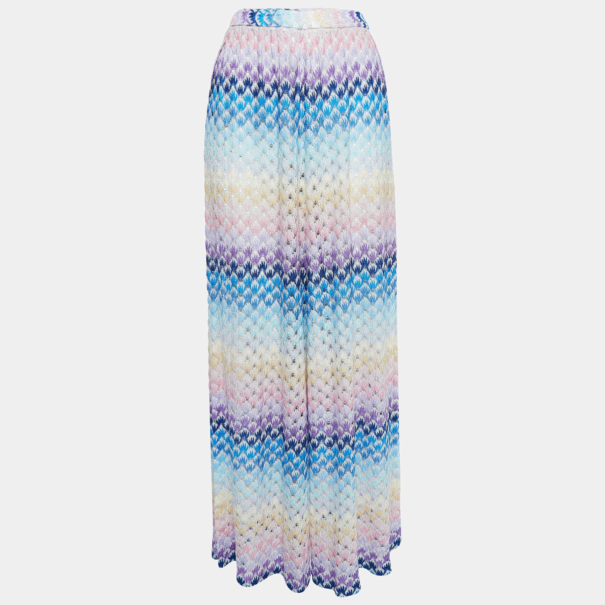 Pre Owned Missoni Multicolor Chevron Lurex Knit Wide Leg Side Open Pants S