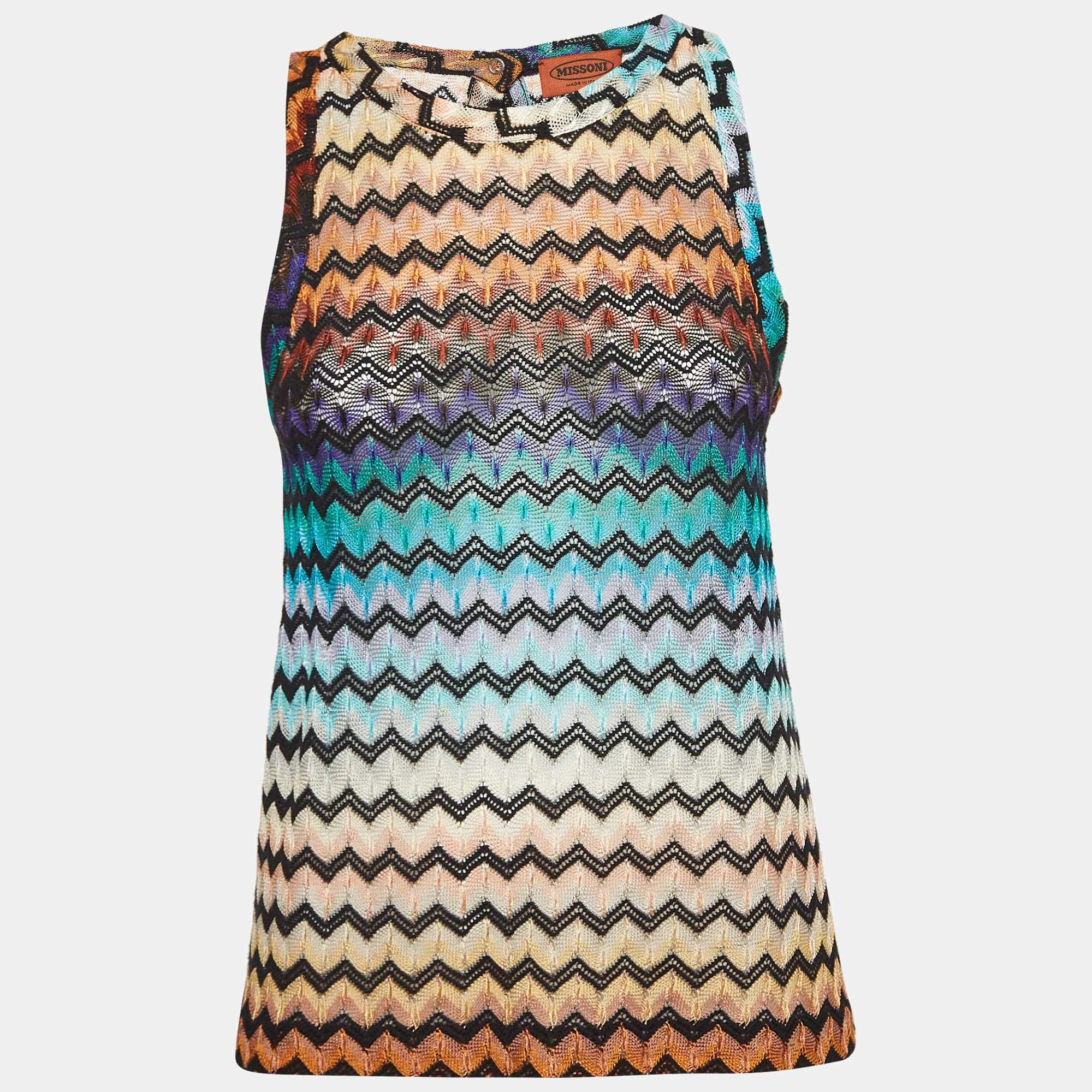 Missoni Multicolor Chevron Knit Sheer Tank Top M