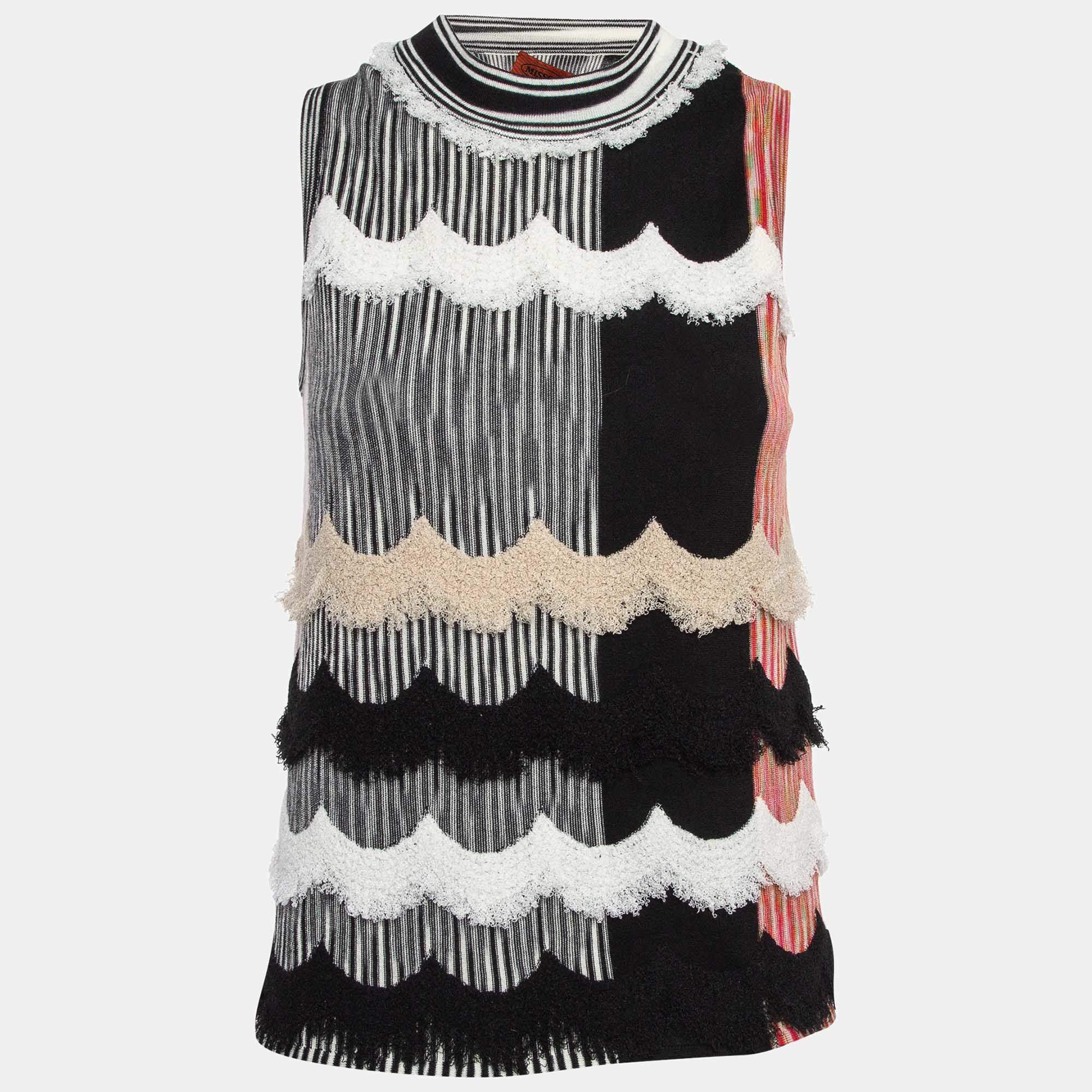 Pre Owned Missoni Multicolor Patterned Knit Scallop Detail Tank Top S