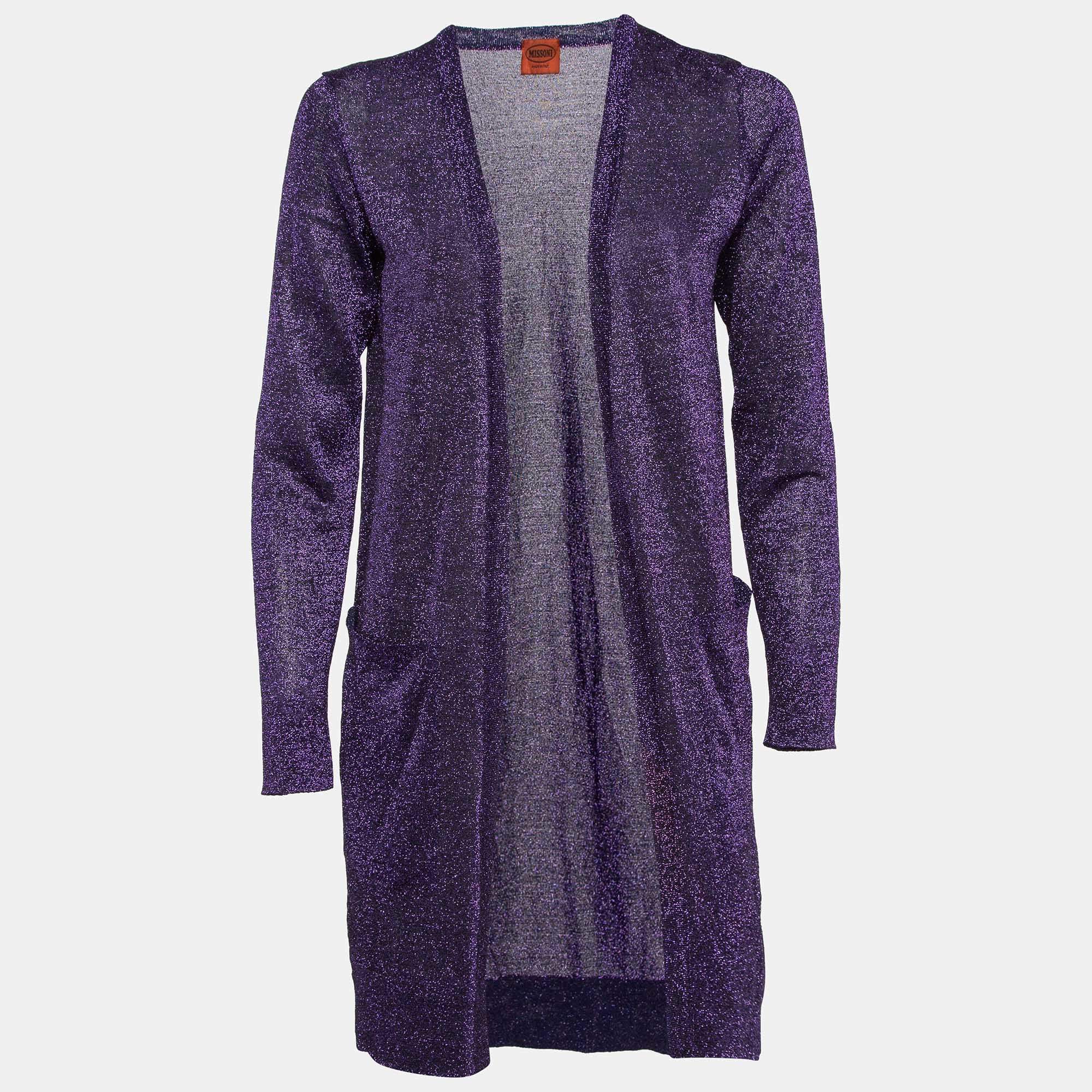 Missoni Purple Lurex Knit Long Front Open Cardigan S