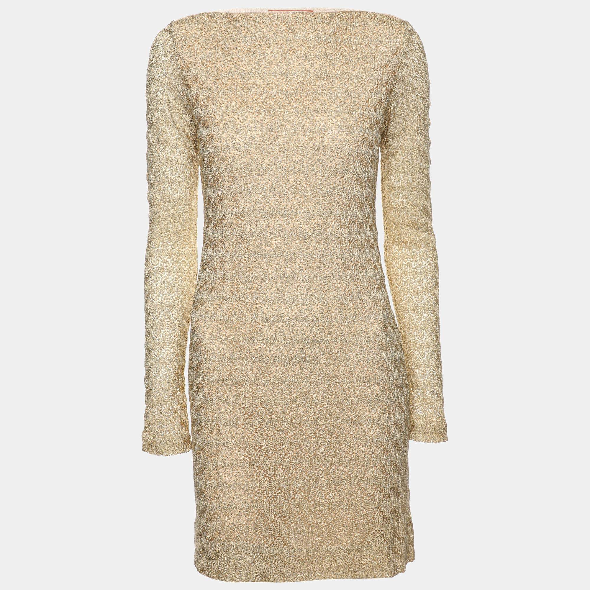 Pre Owned Missoni Beige Lurex Lace Midi Dress S