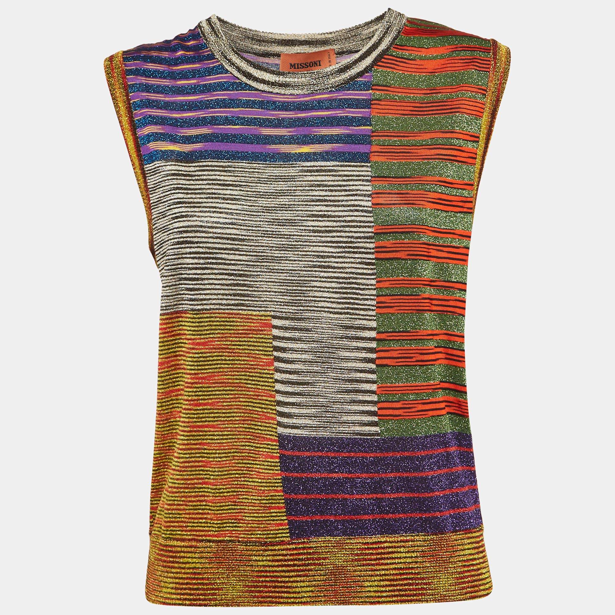 Pre Owned Missoni Multicolor Lurex Knit Tank Top L