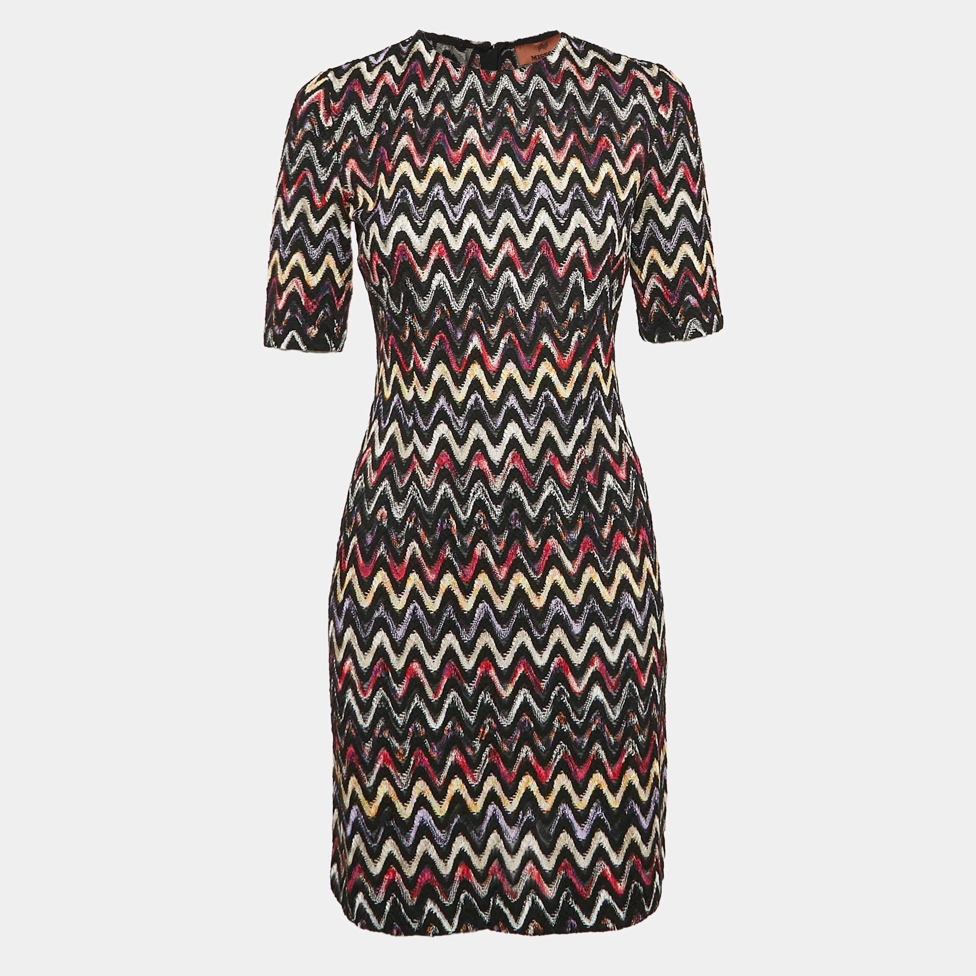 Pre Owned Misson Multicolor Chevron Pattern Knit Mini Dress S