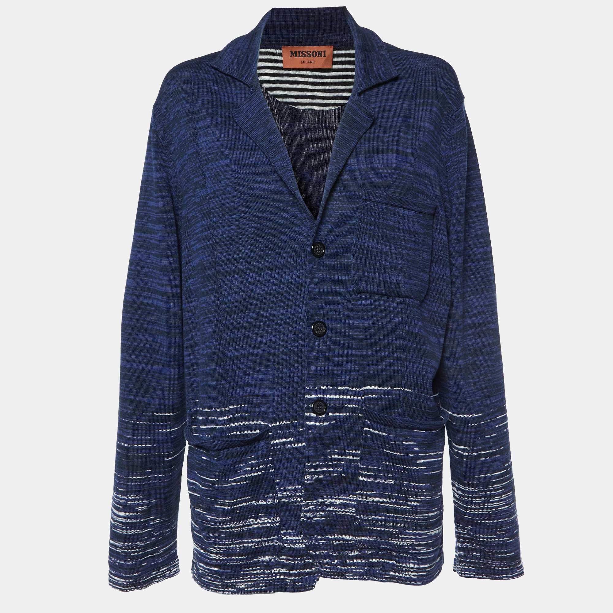 Missoni Navy Blue Patterned Knit Button Front Cardigan XXL