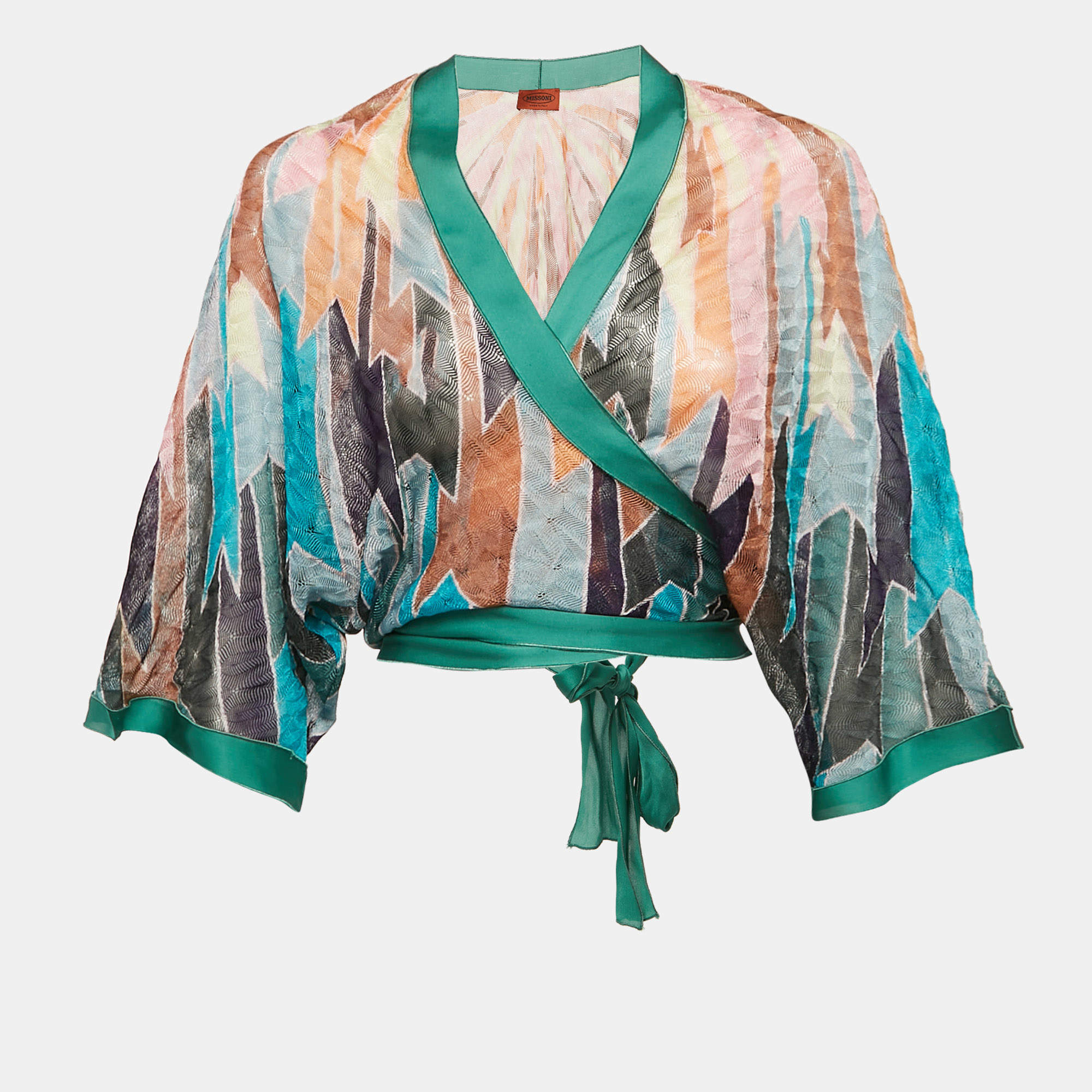 Missoni Multicolor Patterned Knit Tie-Up Detail Cardigan S