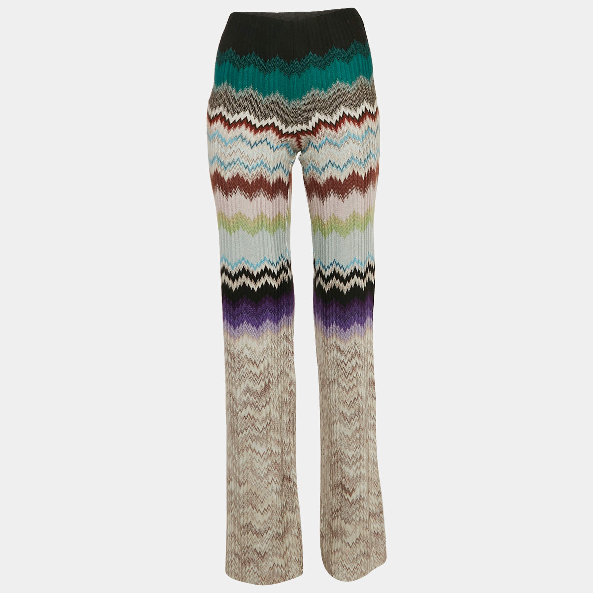 Pre Owned Missoni Multicolor Chevron Knit Flared Trousers S