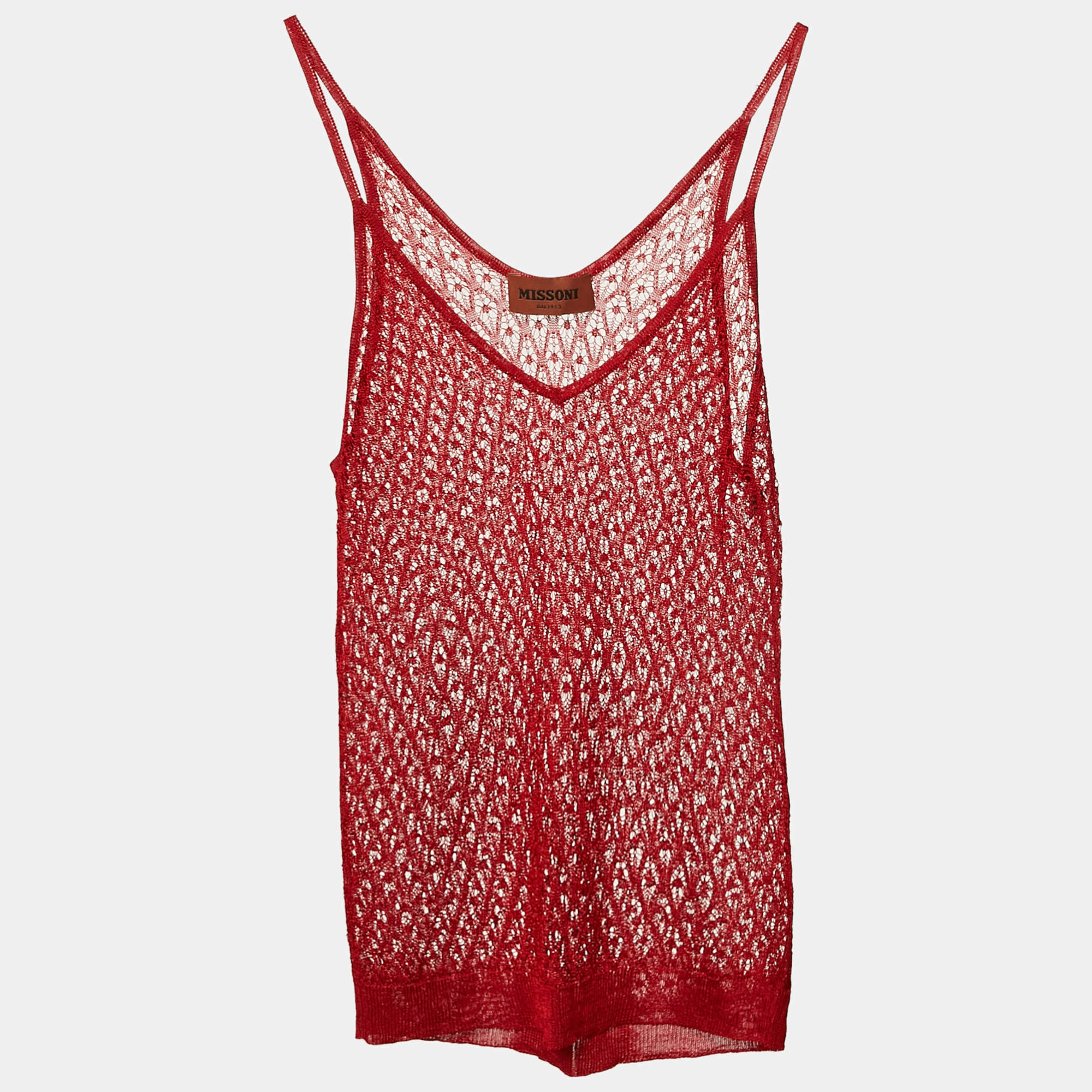 Pre Owned Missoni Red Stretch Knit Sheer Cami Top S