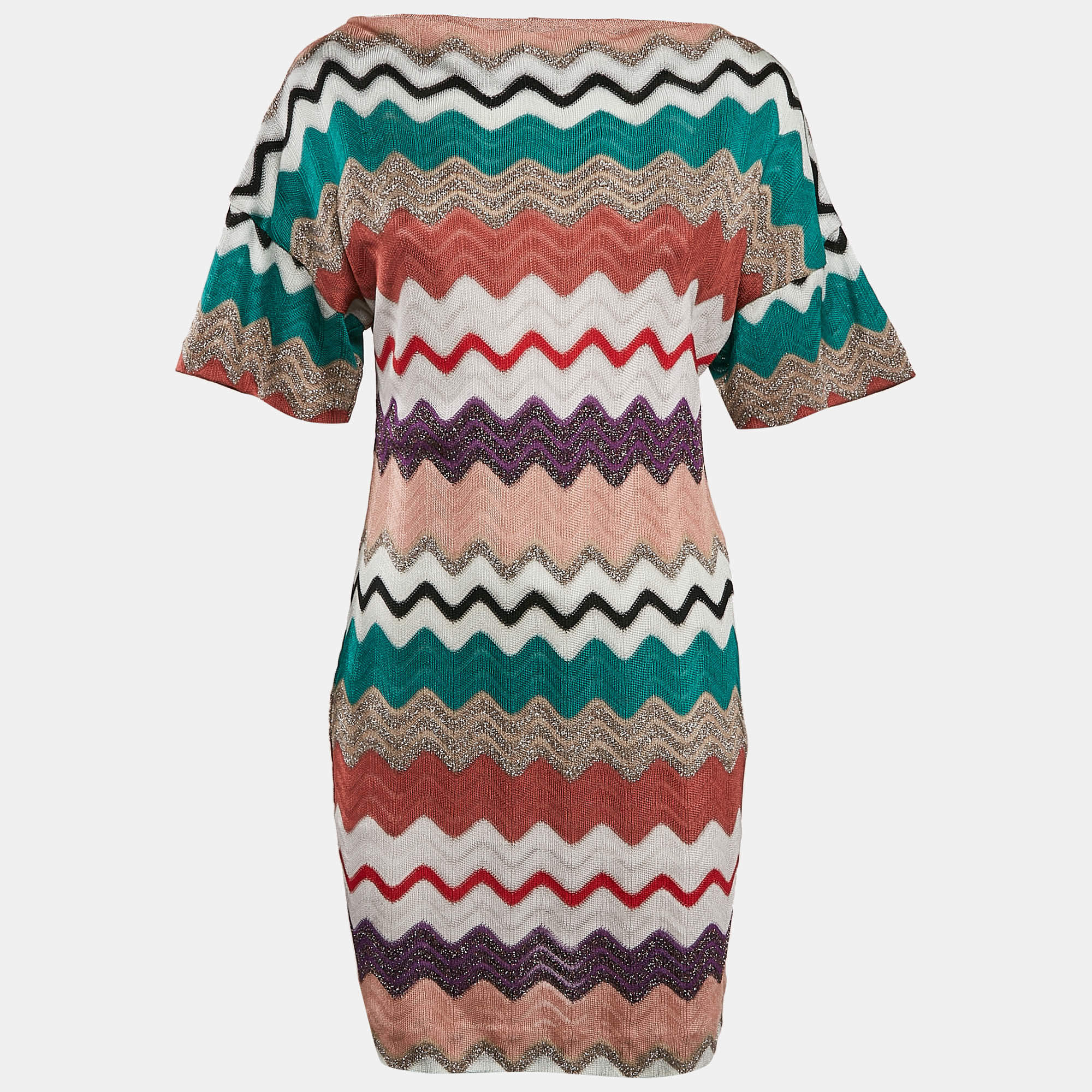 Pre Owned Missoni Multicolor Chevron Lurex Knit Mini Dress S