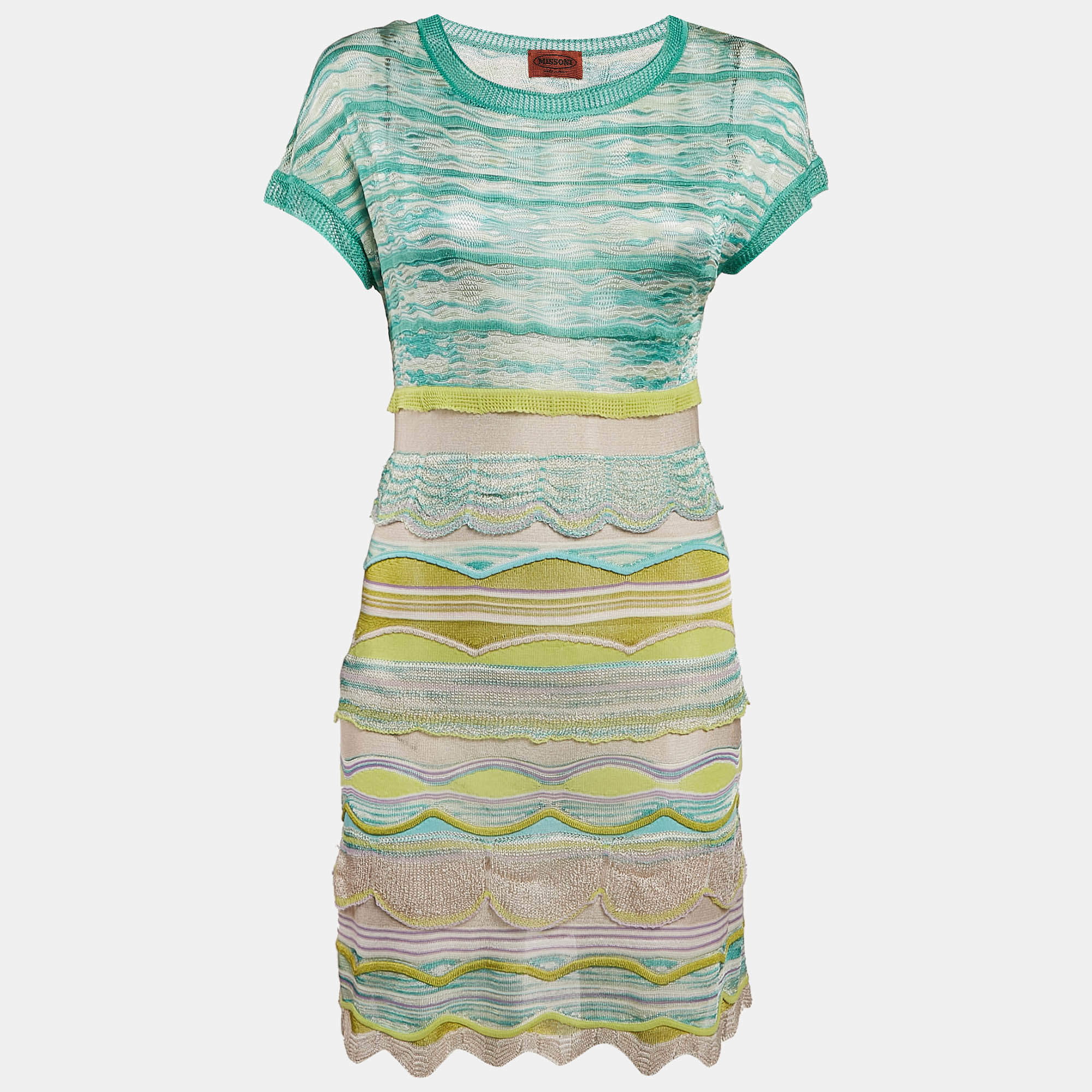 Missoni Green Stretch Knit Ruffled Mini Dress S