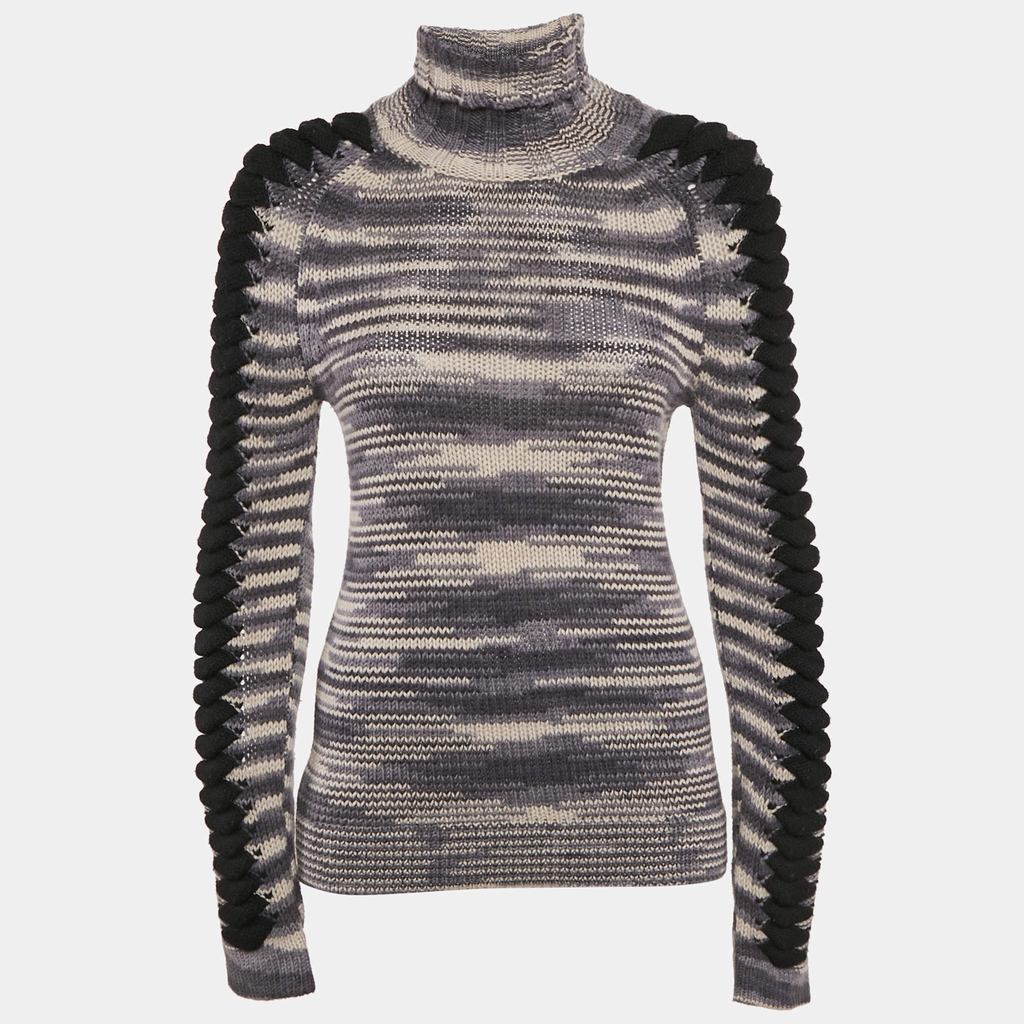 Missoni Grey Patterned Cashmere and Wool Knit Turtle Neck Sweater M