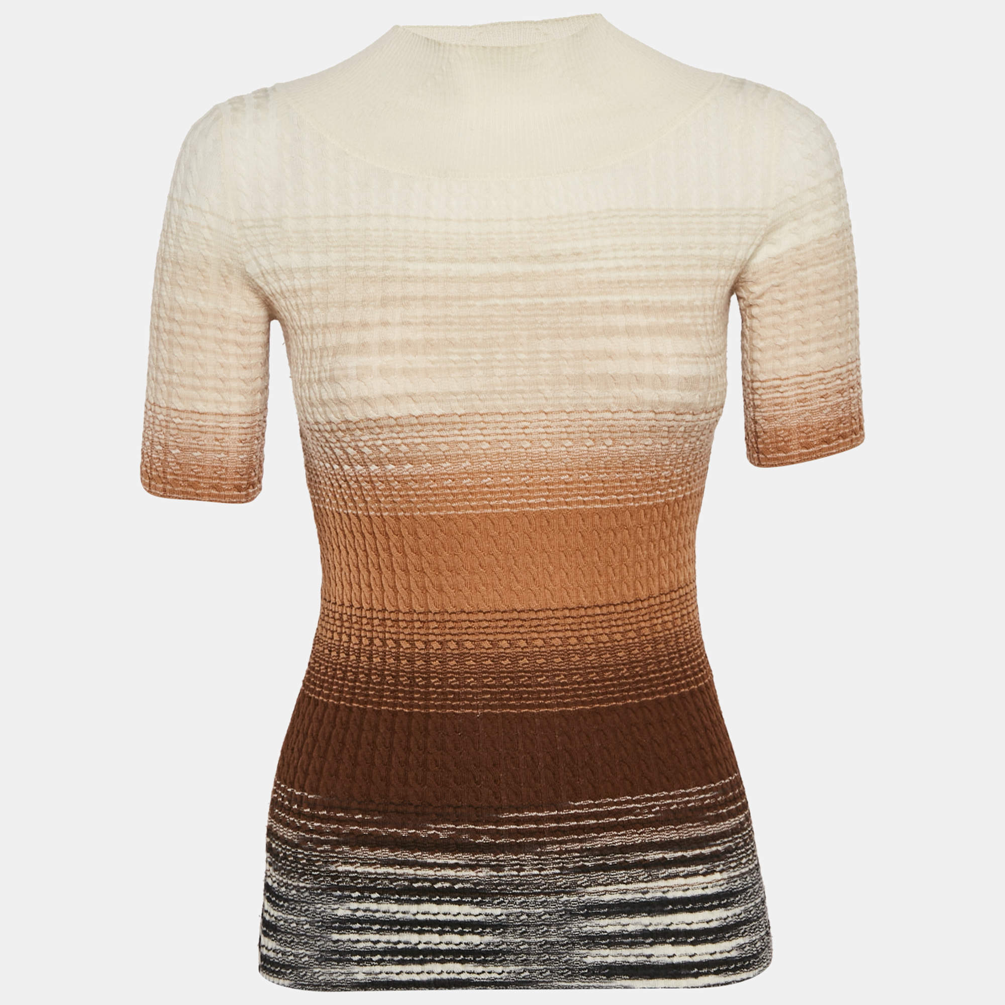 Pre Owned Missoni Multicolor Cable Knit Wool High Neck Sweater S