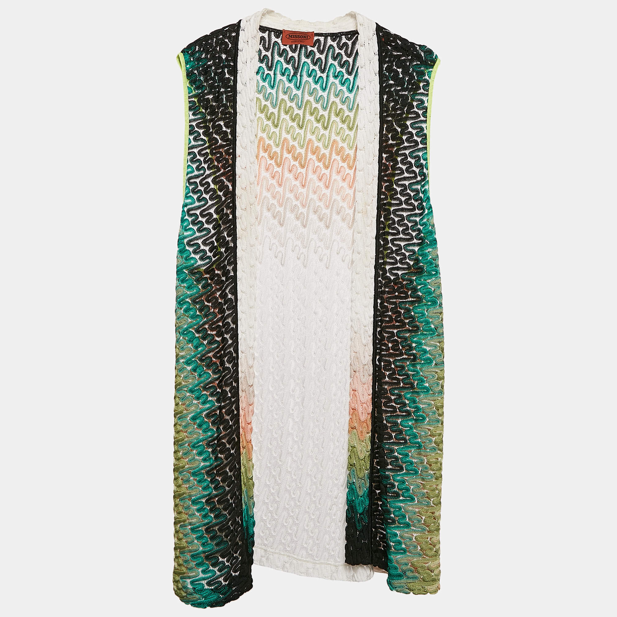 Missoni Multicolor Patterned Knit Open Front Sleeveless Cardigan M